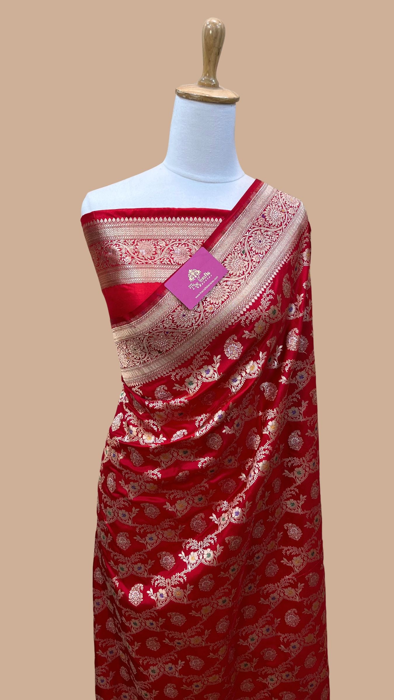 Pure Katan Silk Handloom Banarasi Saree - Jaal Work With Meenakari