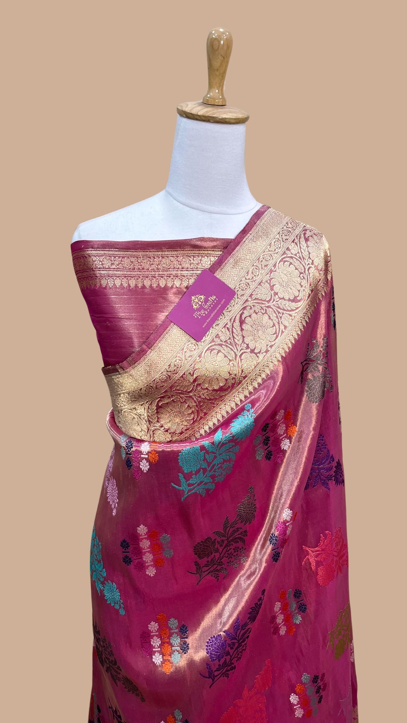 Pure Tissue Silk Handloom Banarasi Saree - All Over Kadiyal Jaal Work