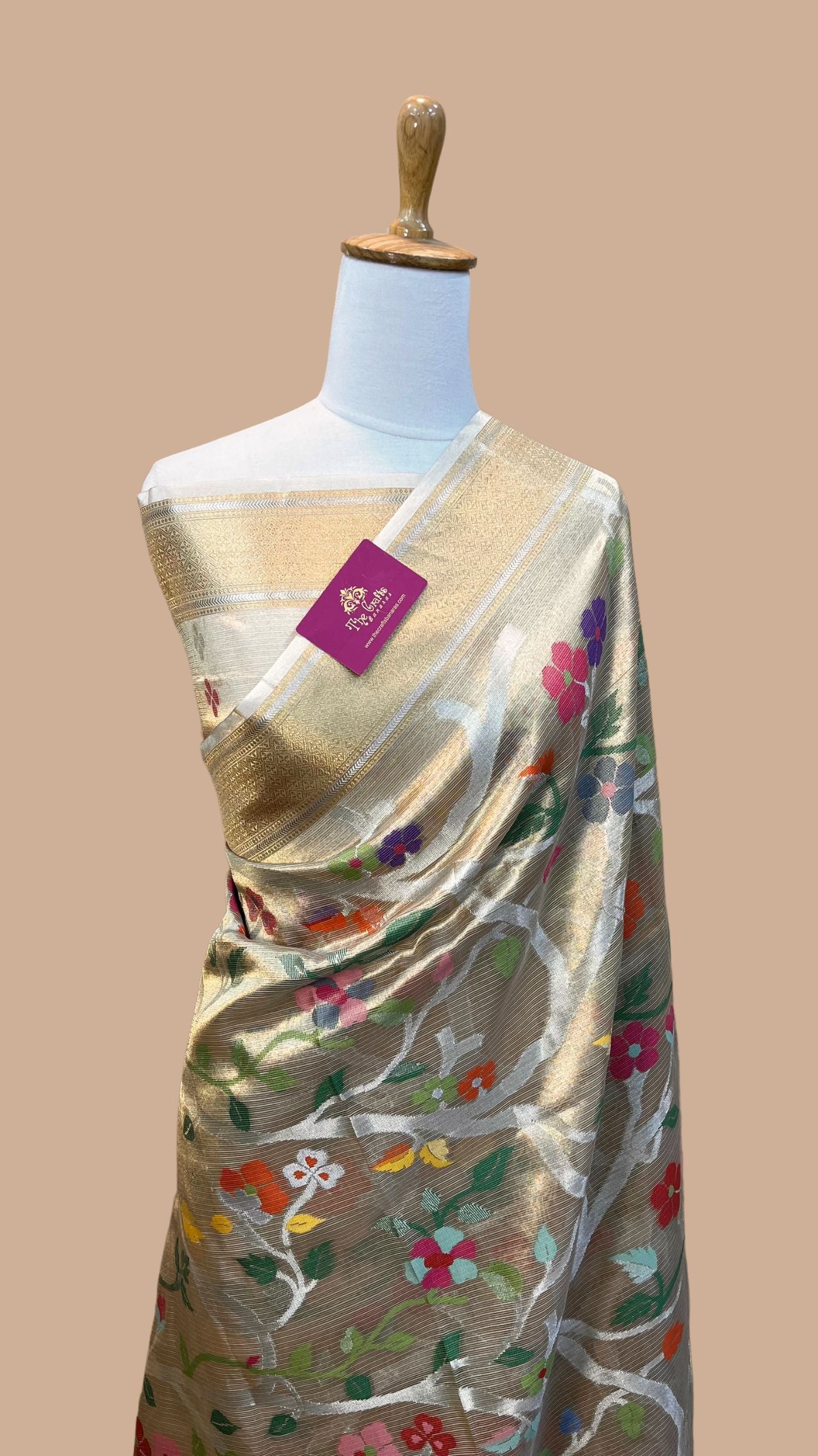 Pure Zari Kota Tissue Silk Handloom  Banarasi Saree - Meenakari