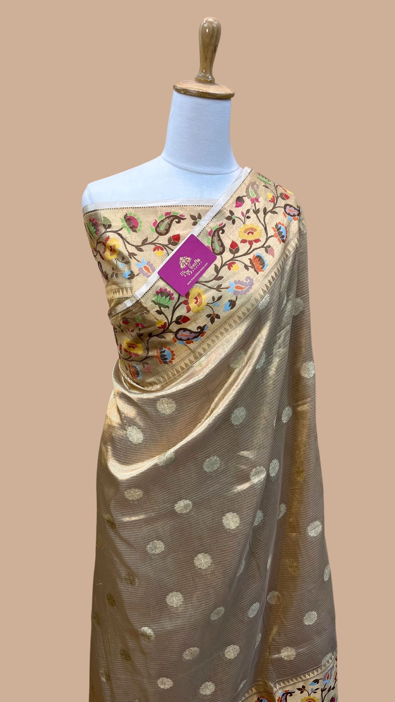 Pure Zari Kota Tissue Silk Handloom  Banarasi Saree - Meenakari