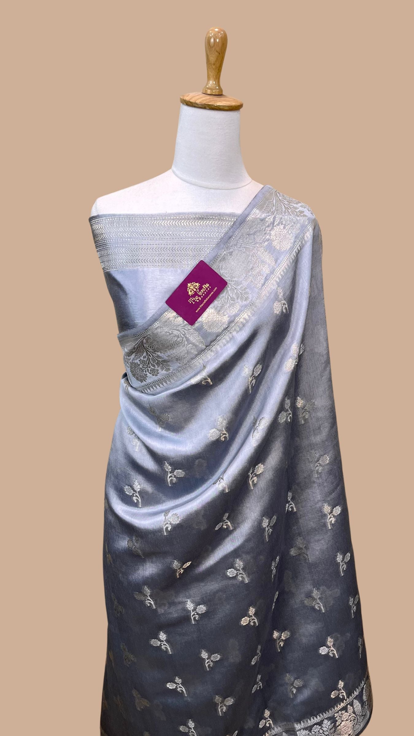Grey Pure Chiniya Silk Banarasi Saree