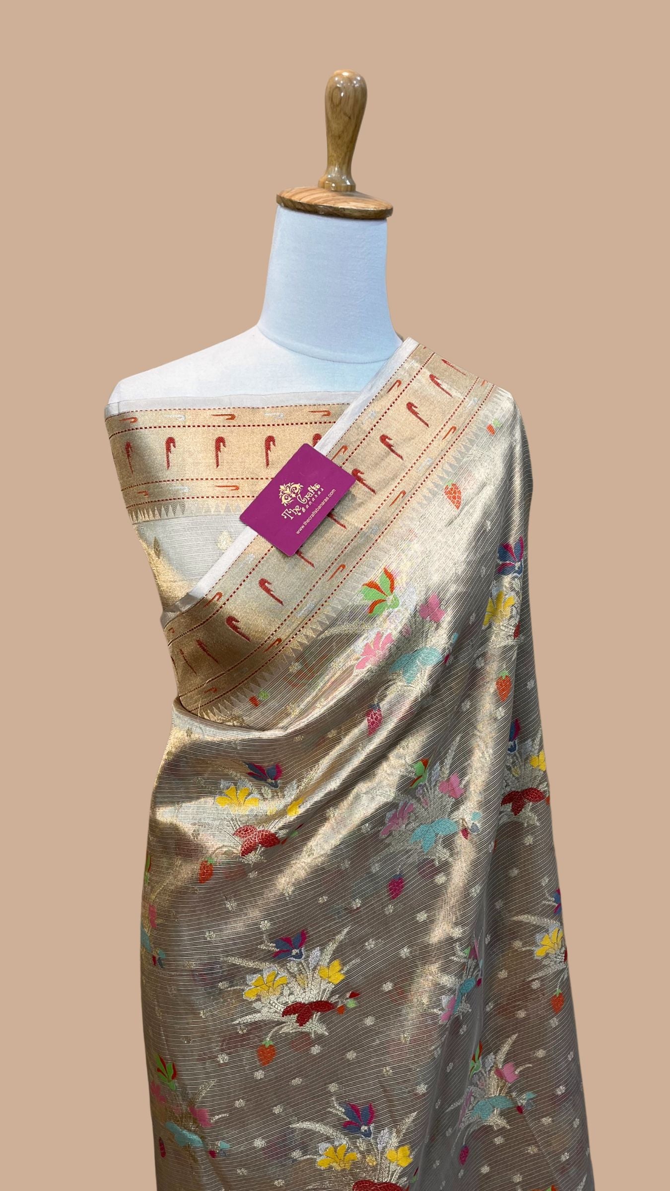 Pure Zari Kota Tissue Silk Handloom  Banarasi Saree - Meenakari