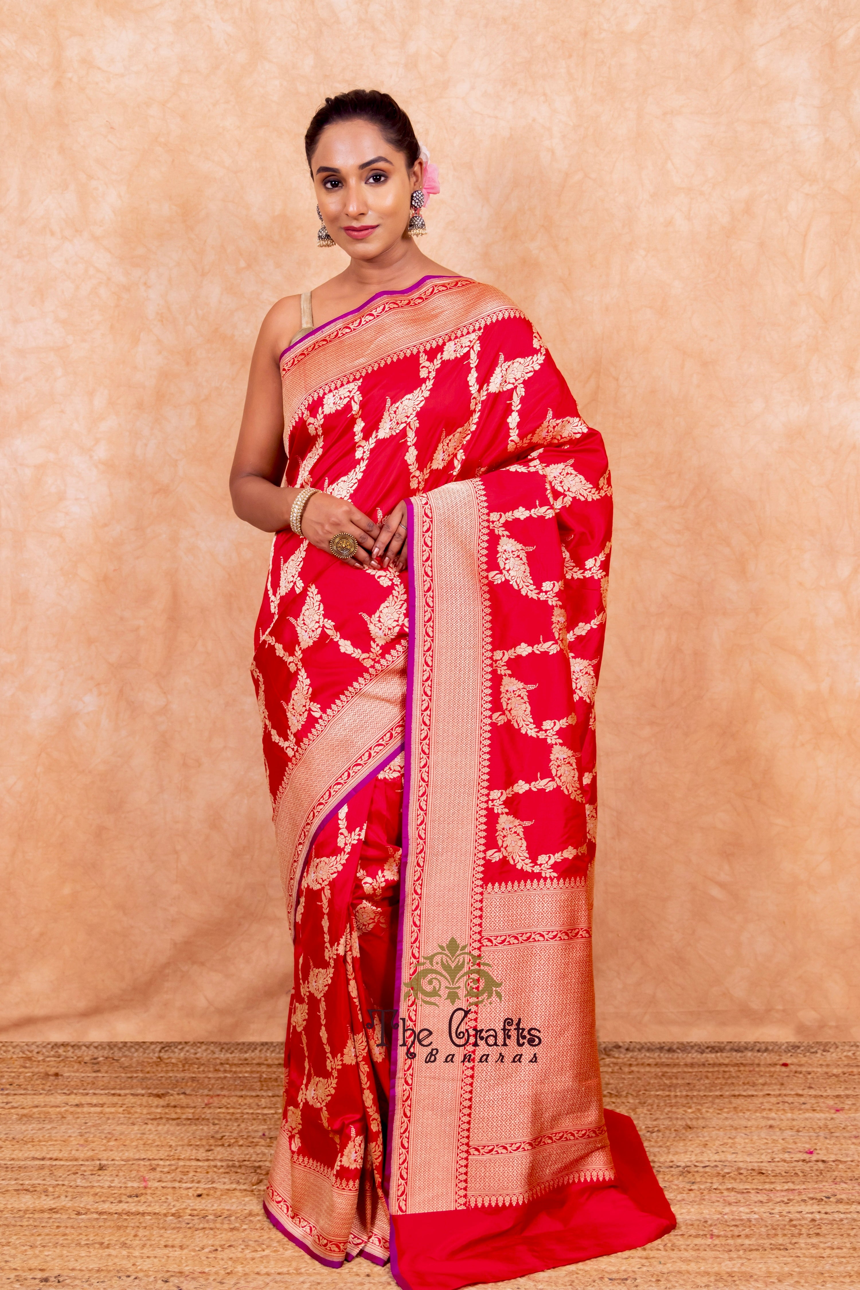 Pure Katan Silk Handloom Banarasi Saree - Kadhua jangla with sona roopa motifs