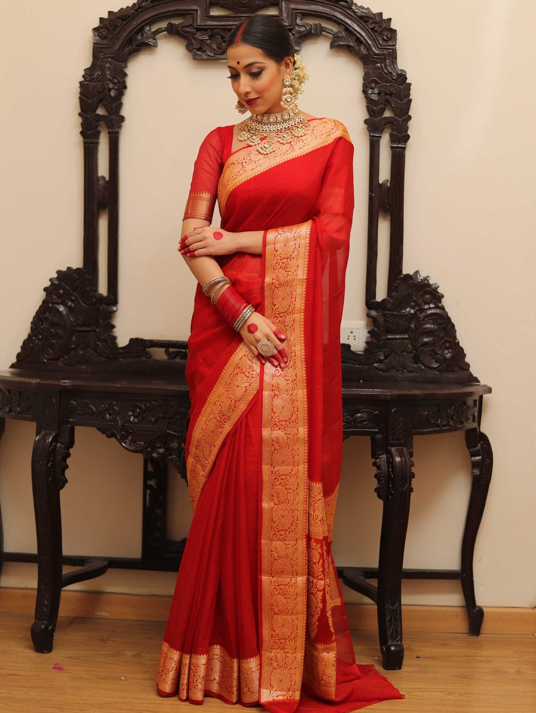 Pure Khaddi Chiffon Banarasi Saree