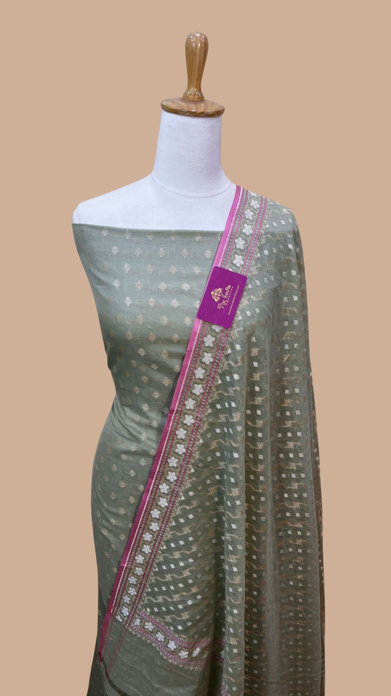 Pure Ektara Cotton Jamdani Banarasi Dress Material