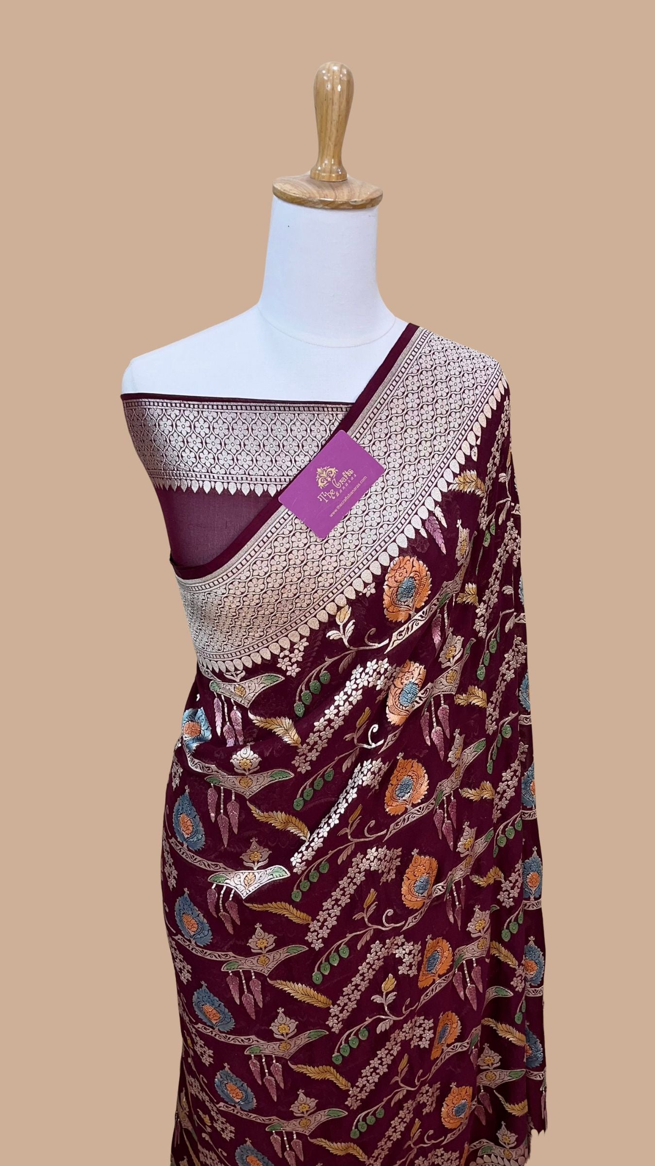 Khaddi Georgette Handloom Banarasi Saree - Water Zari