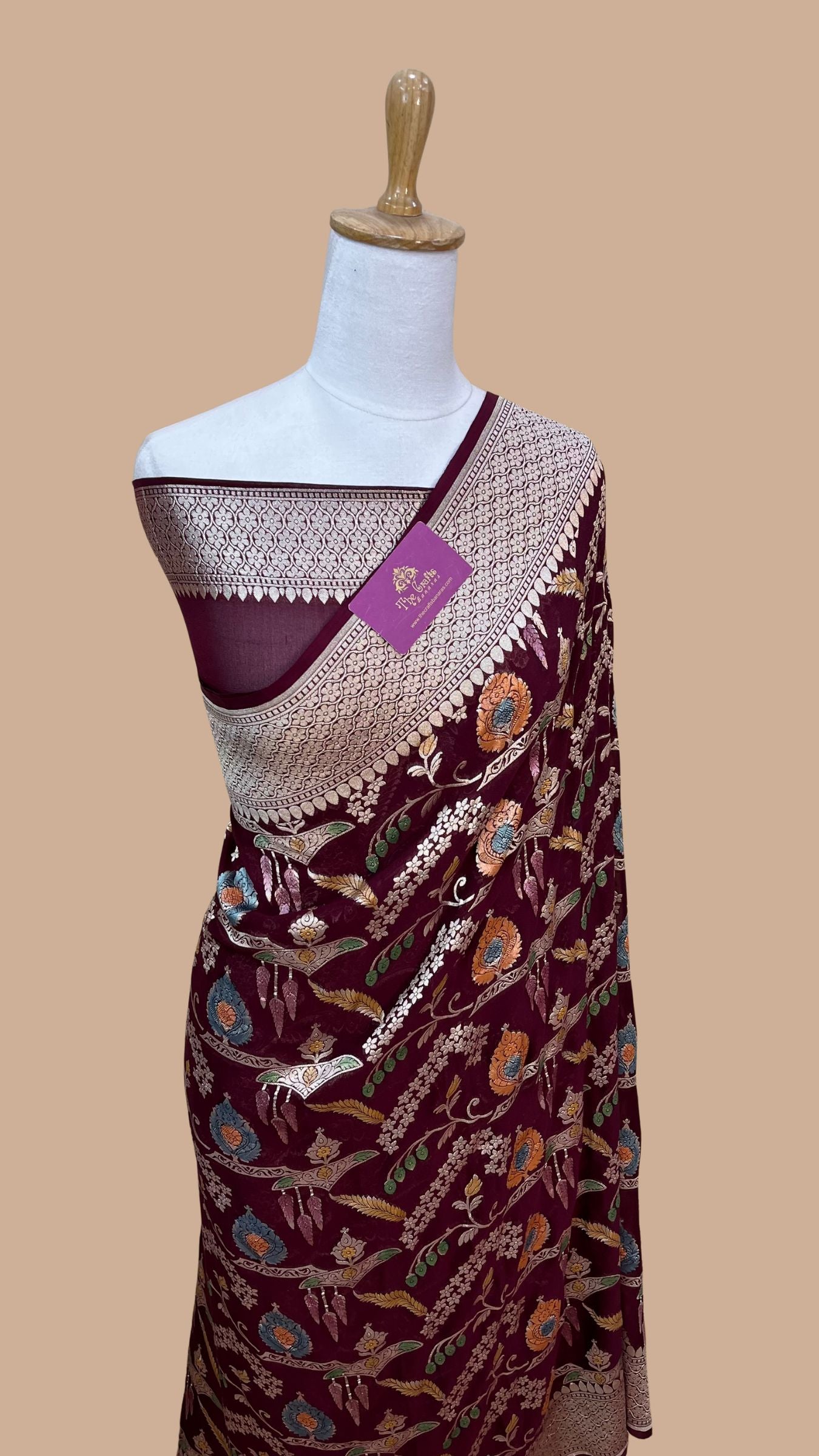Khaddi Georgette Handloom Banarasi Saree - Water Zari