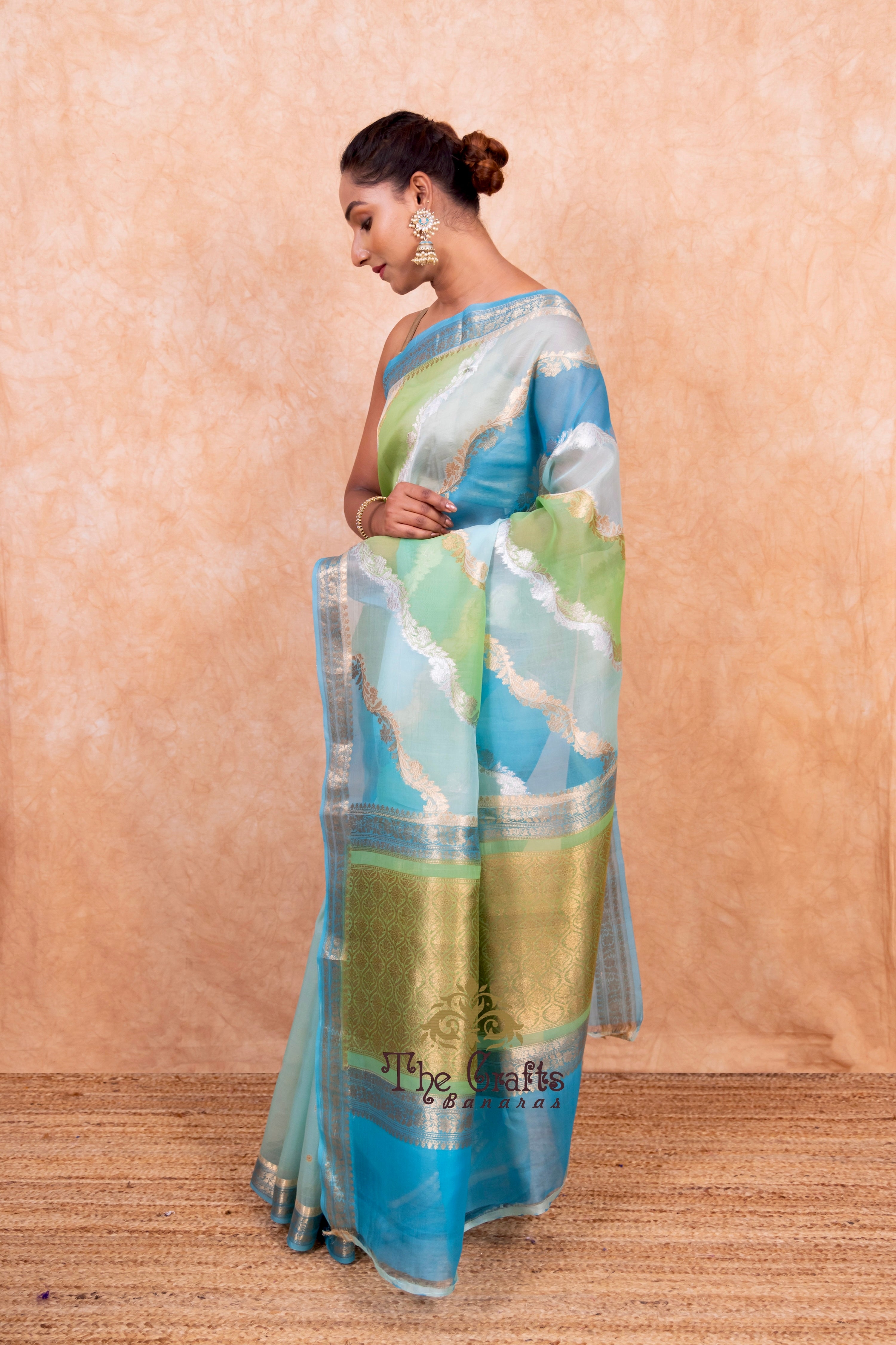 Pure Kora Silk Handloom Banarasi Saree - Sona Rupa Kadiyal Stripes