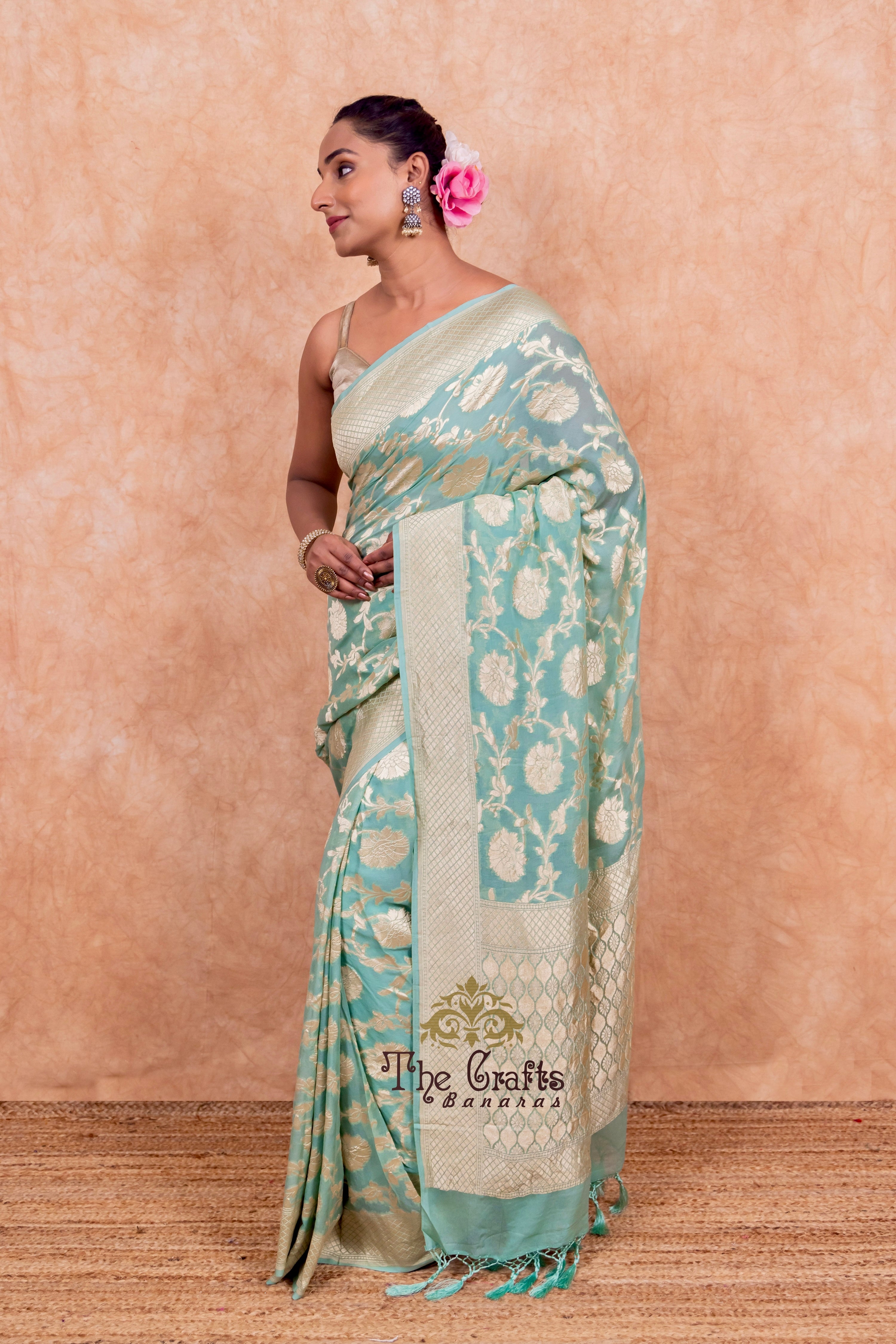 Khaddi Georgette Banarasi Saree - Water Zari