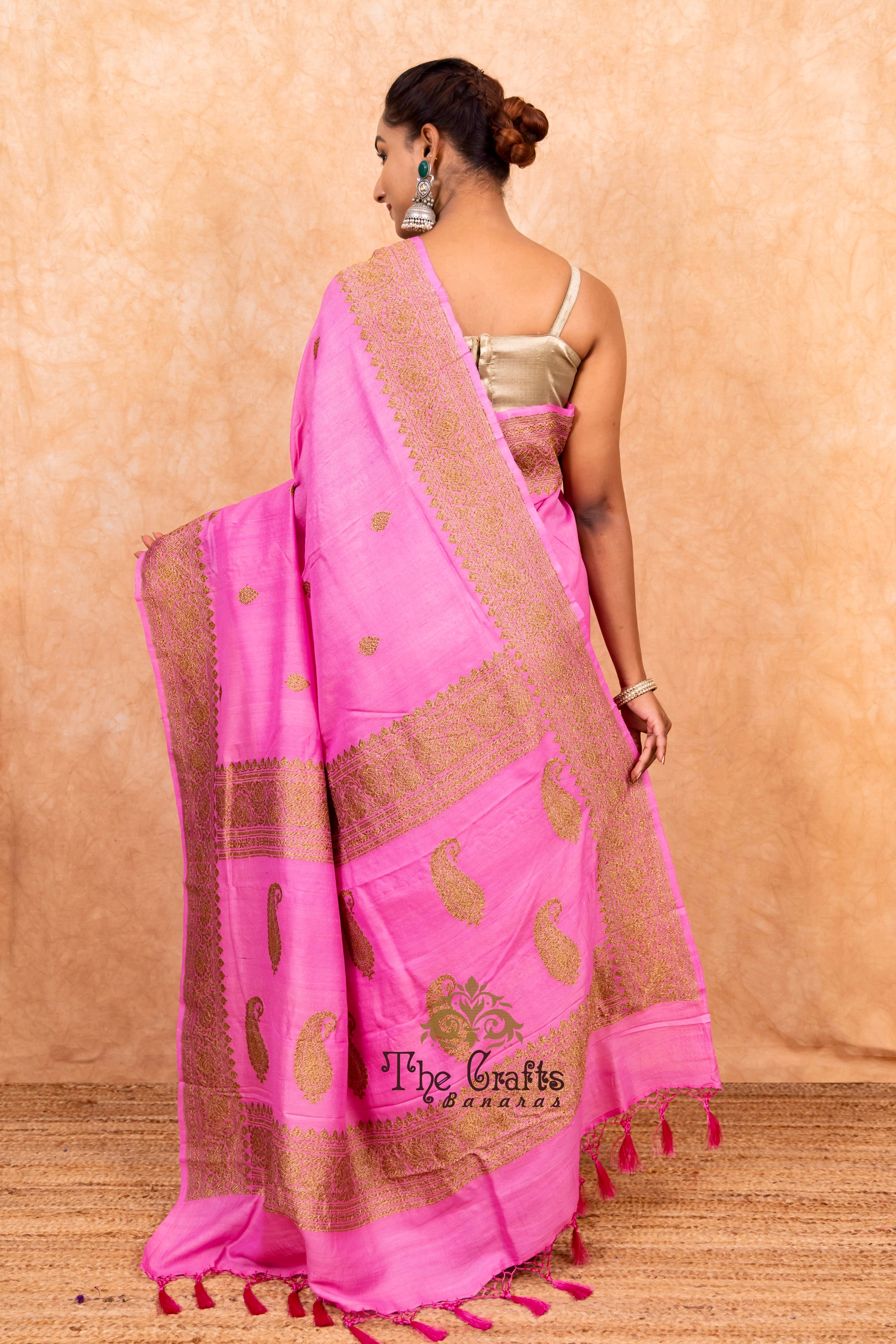 Tussar Georgette Handloom Banarasi Saree - Antique Zari