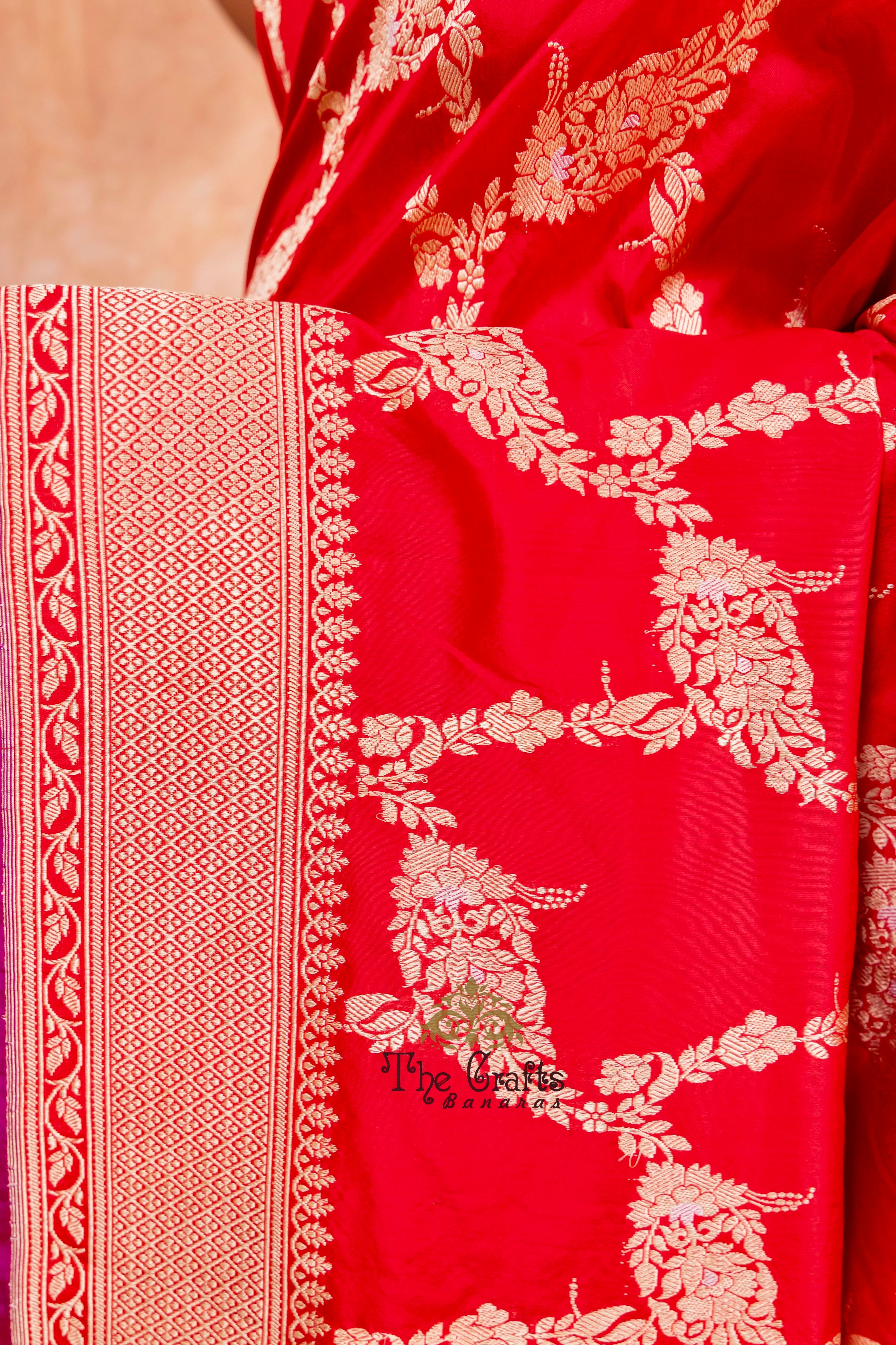 Pure Katan Silk Handloom Banarasi Saree - Kadhua jangla with sona roopa motifs