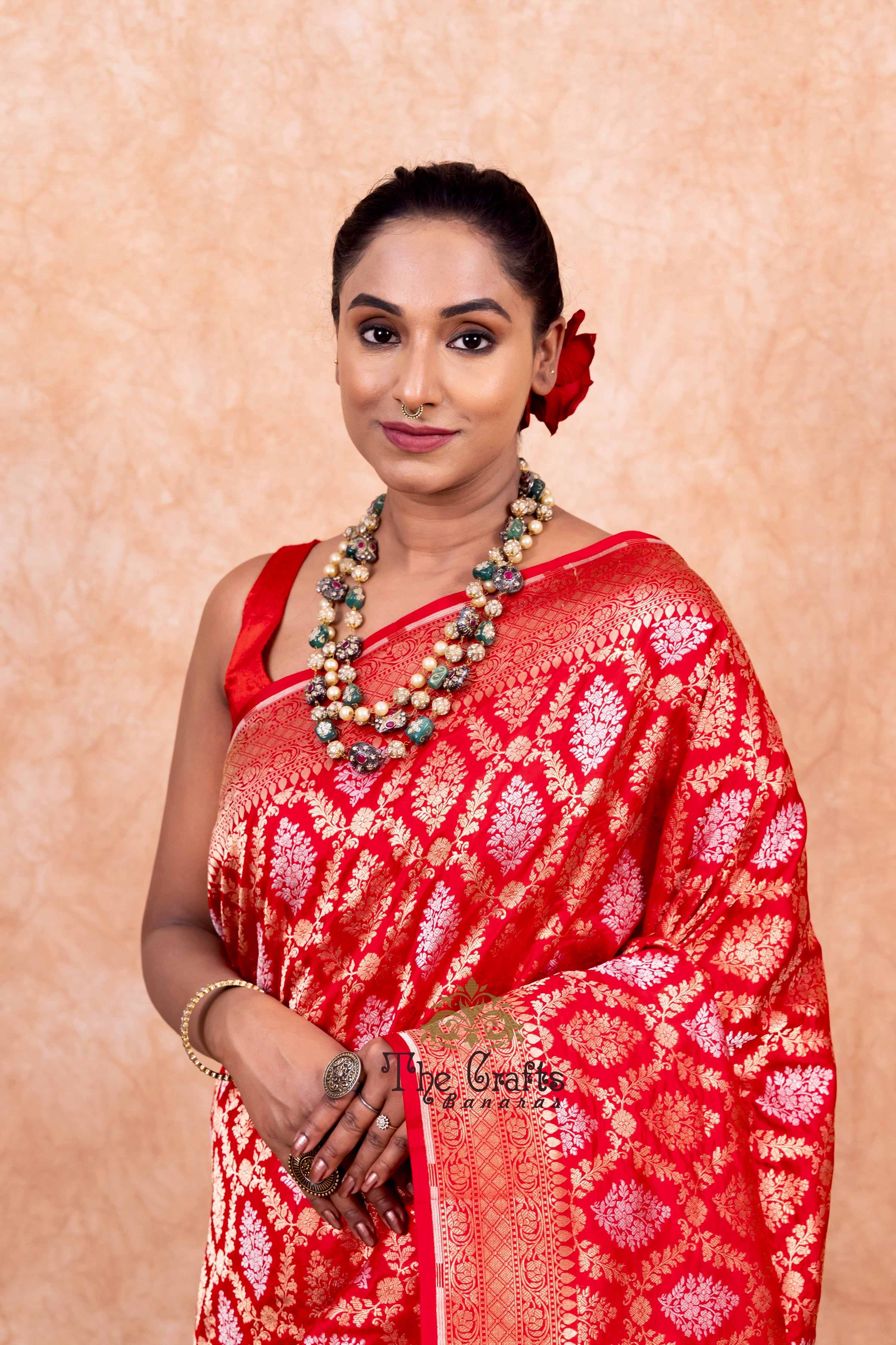 Pure Katan Silk Handloom Banarasi Saree - All over Sona Roopa Jaal work