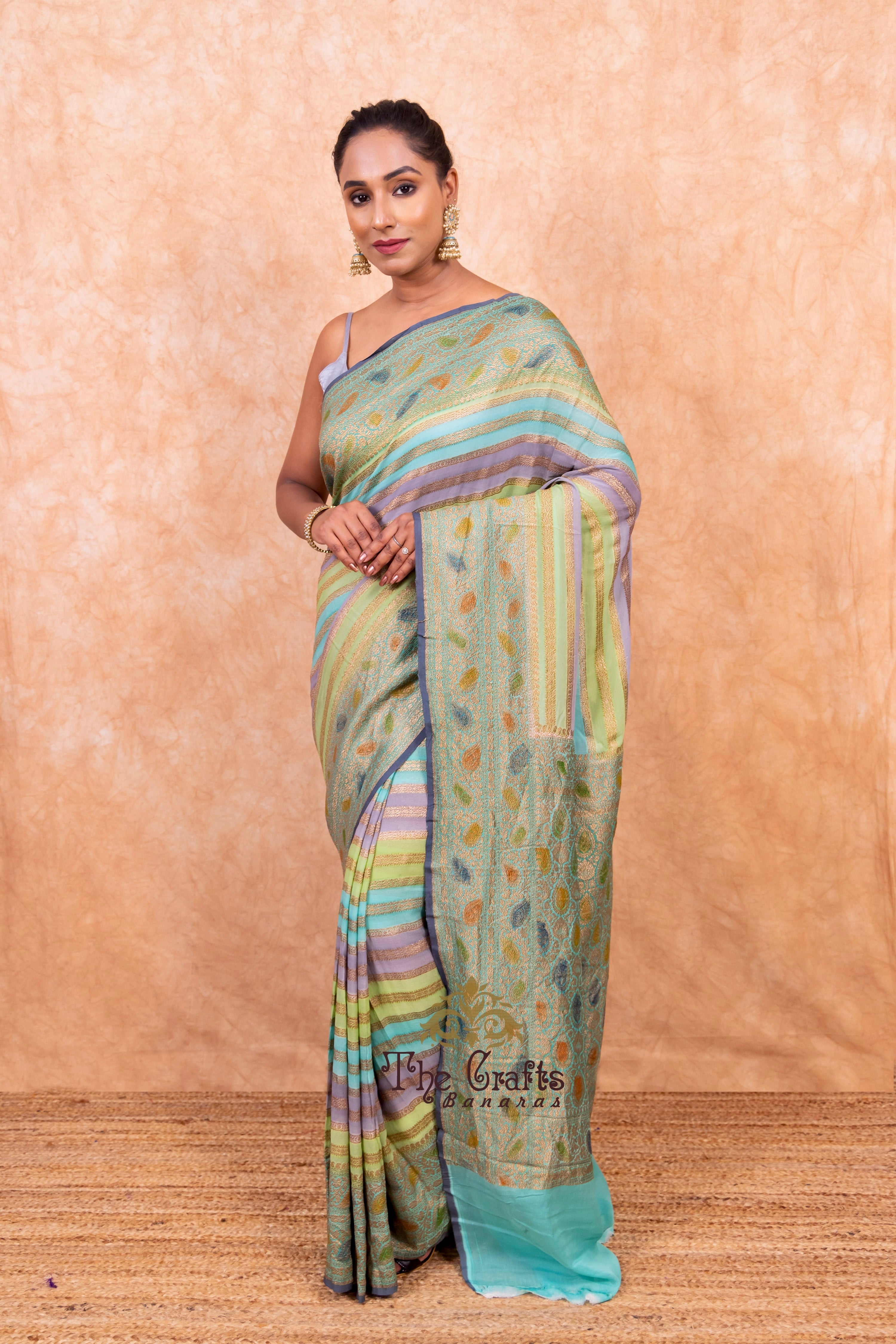 Khaddi Georgette Banarasi Saree - Antique Zari