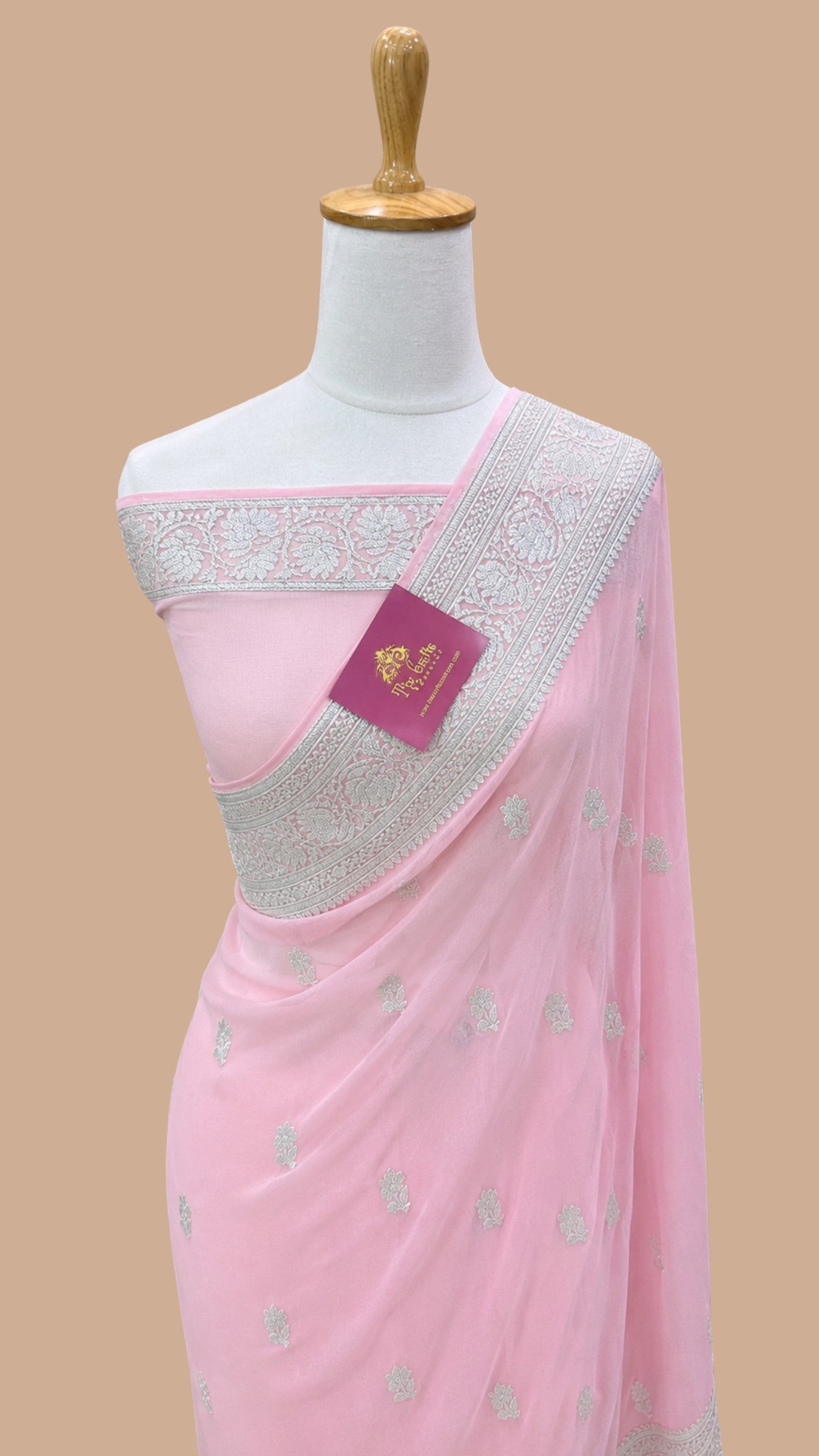 Pure Handloom Georgette Banarasi Saree - Baby Pink
