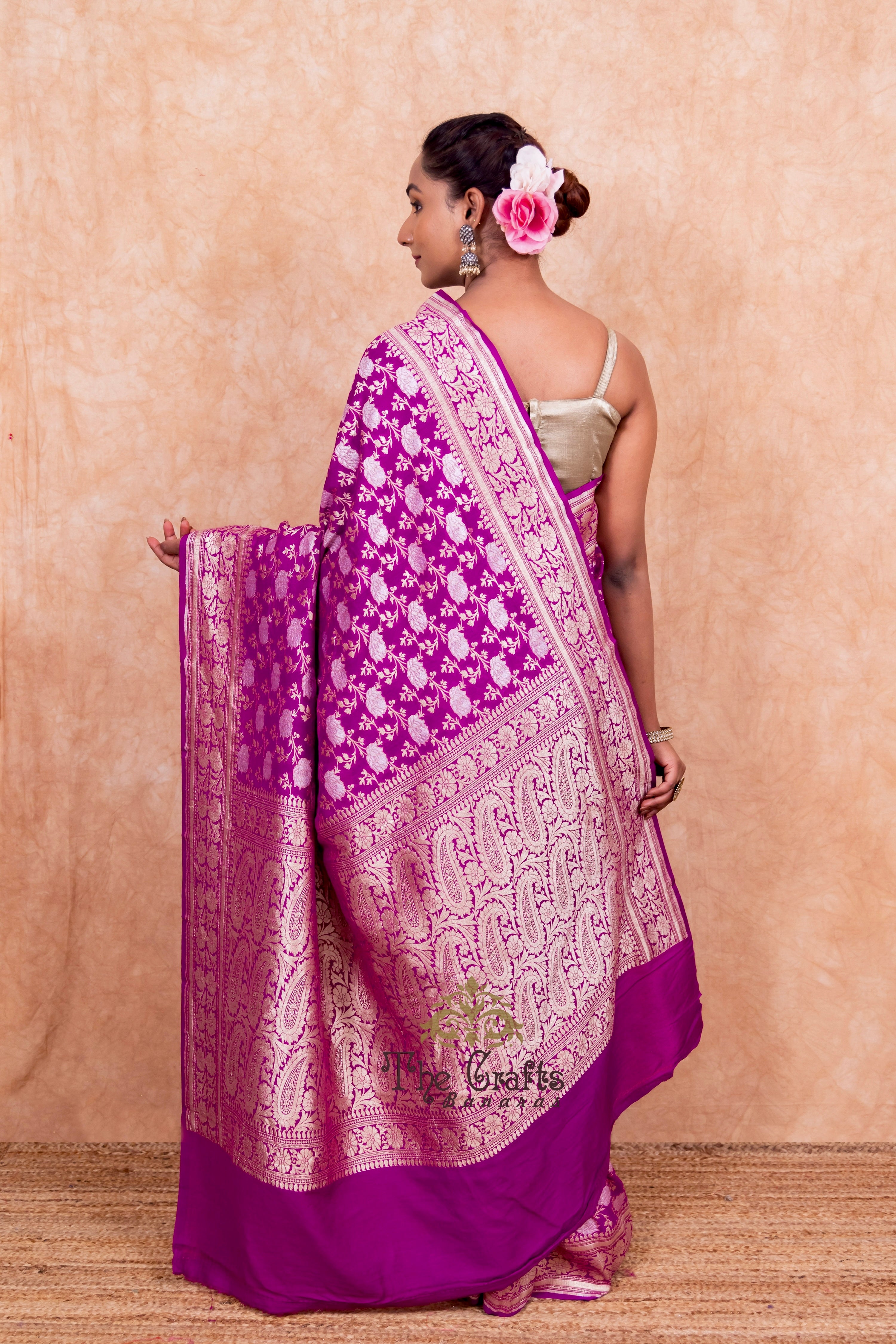 Pure Munga Silk Handloom Banarasi Saree - With Meenakarai All Over