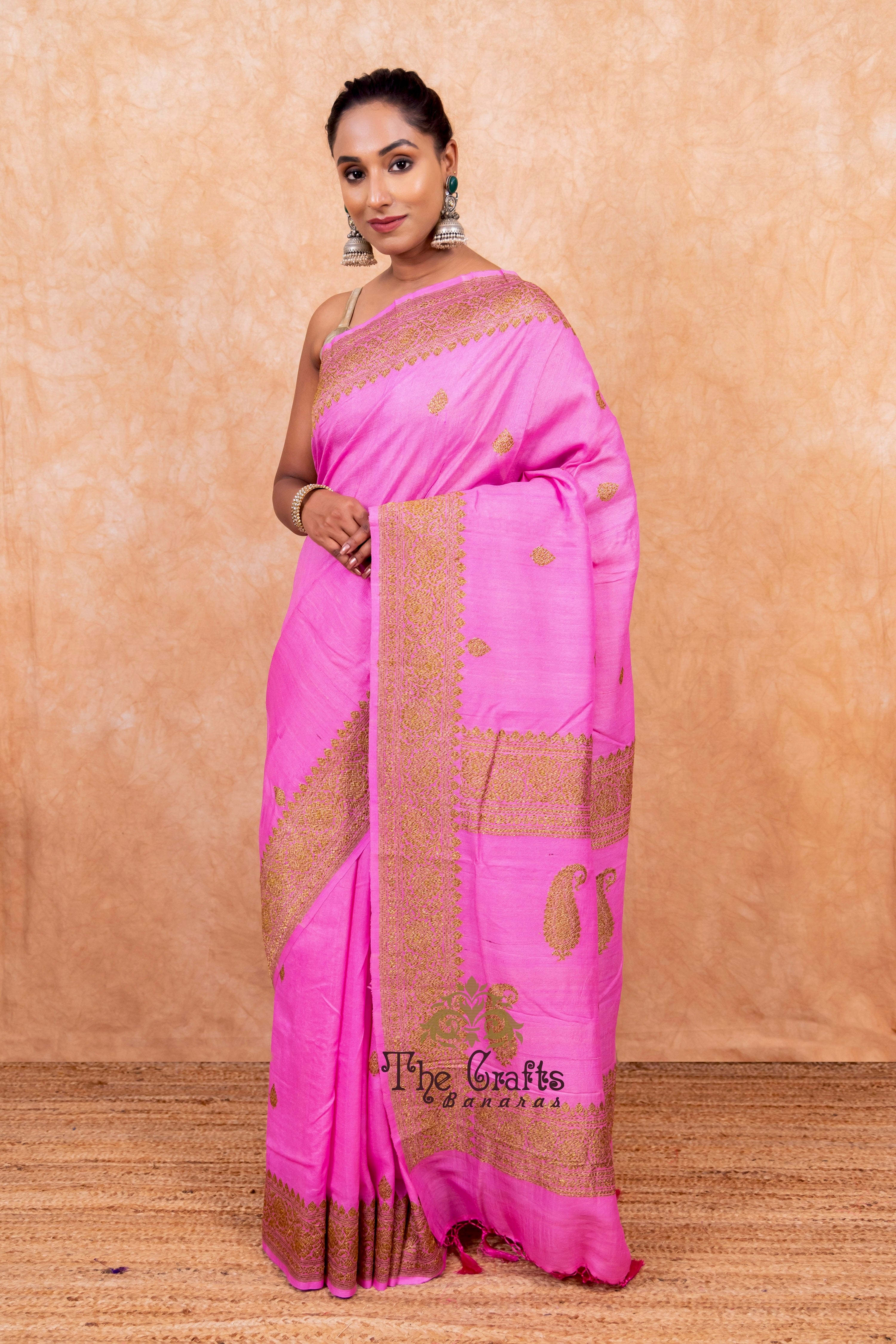 Tussar Georgette Handloom Banarasi Saree - Antique Zari