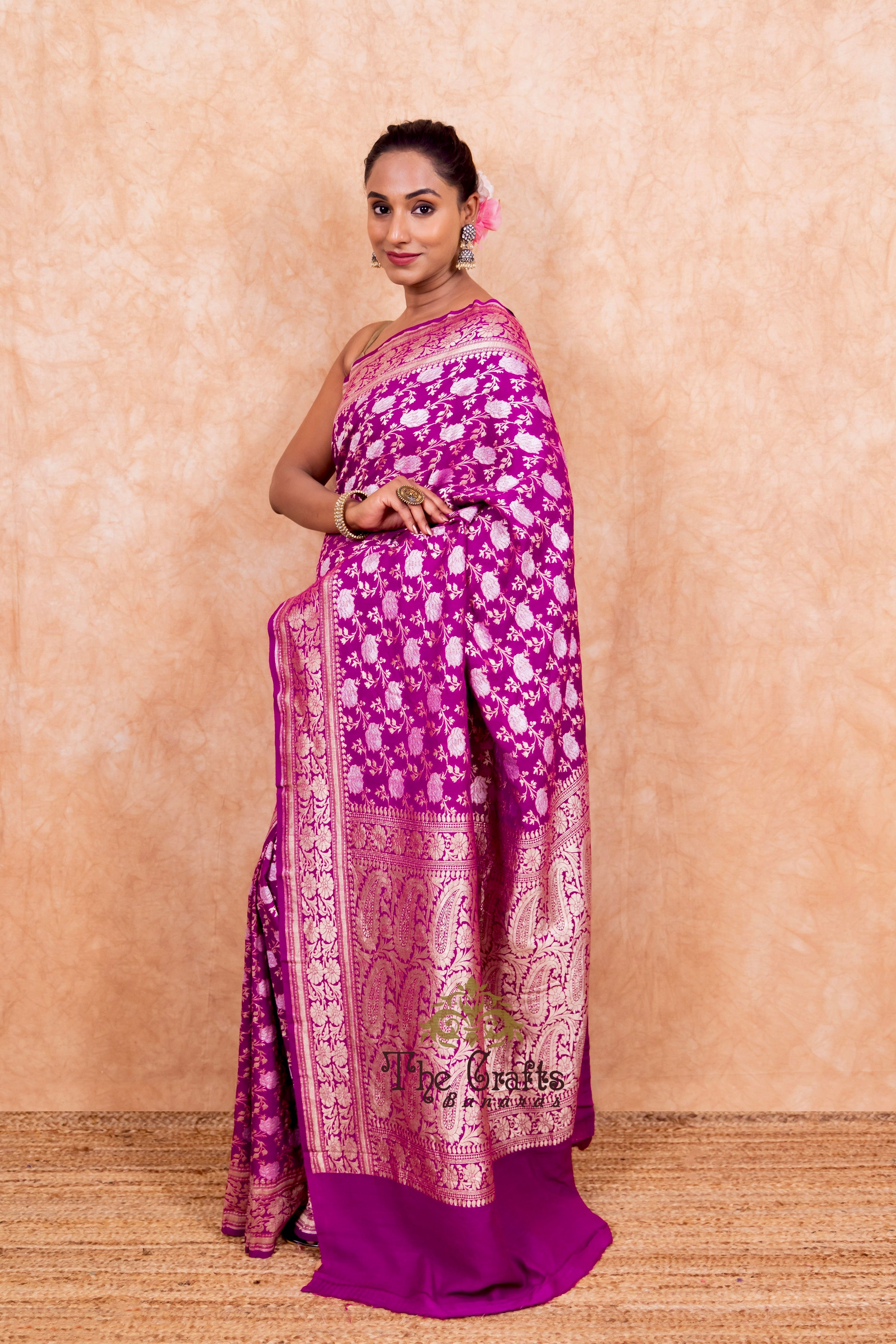 Pure Munga Silk Handloom Banarasi Saree - With Meenakarai All Over