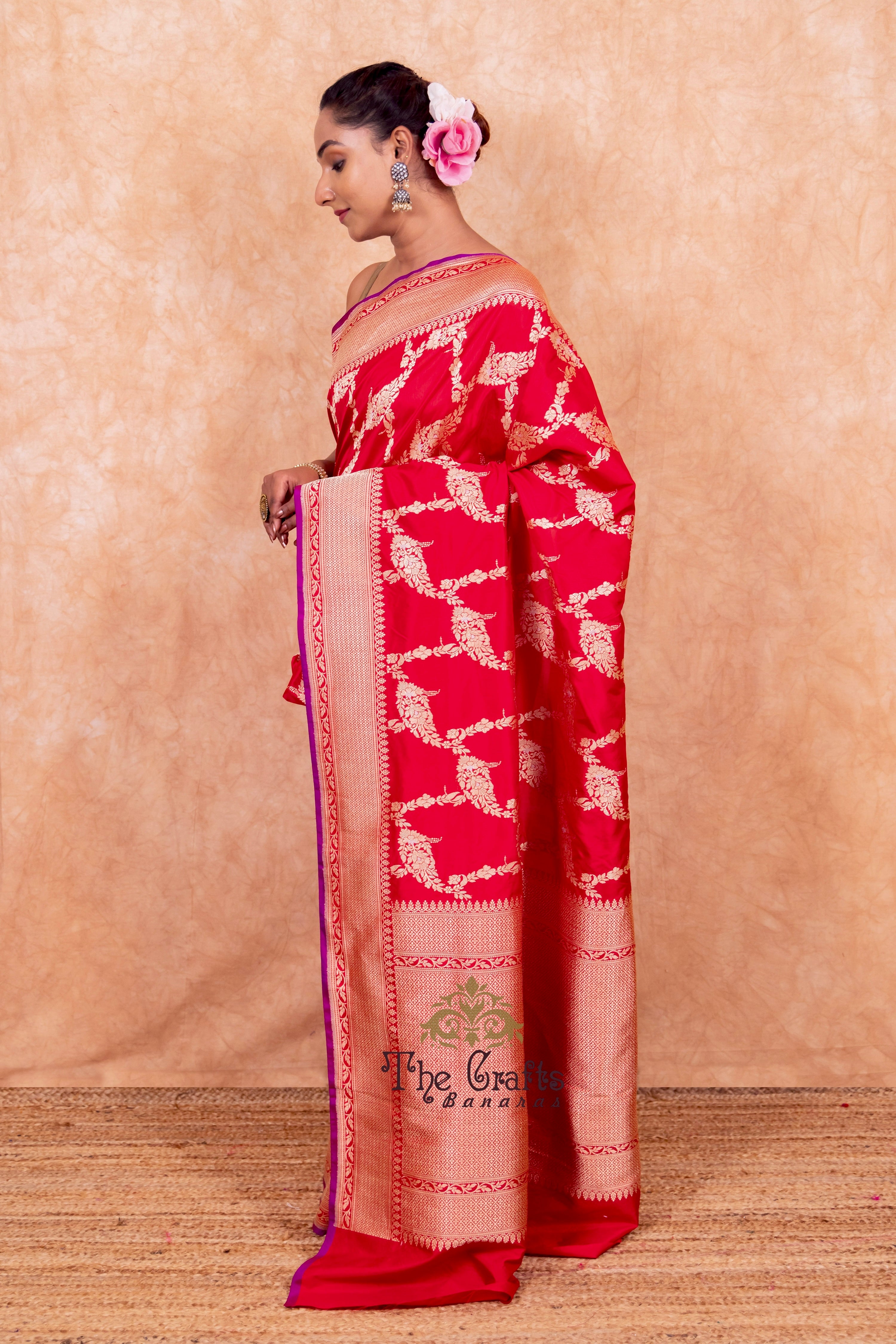 Pure Katan Silk Handloom Banarasi Saree - Kadhua jangla with sona roopa motifs