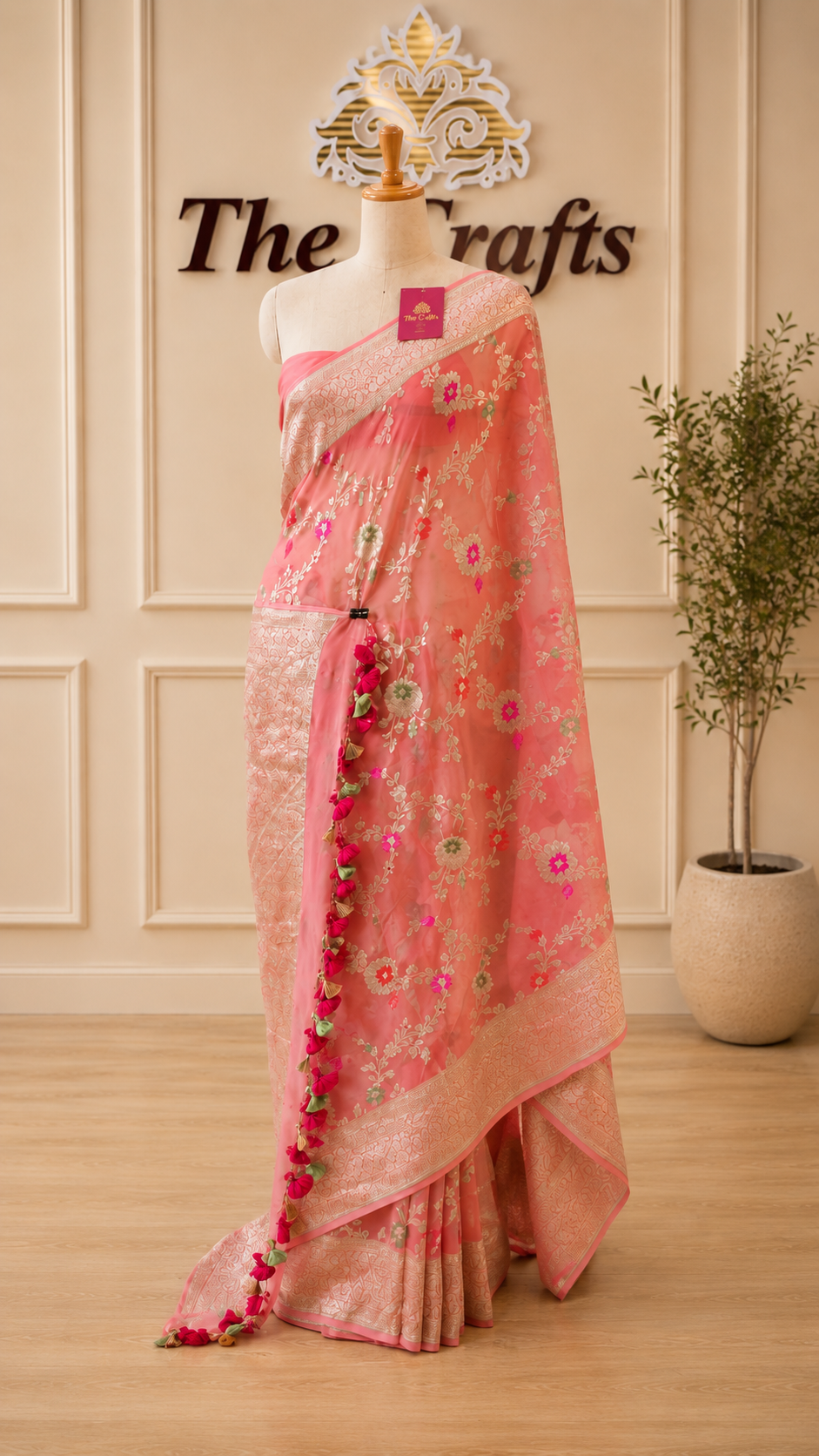 Khaddi Georgette Handloom Banarasi Saree - Jaal with Meenakari