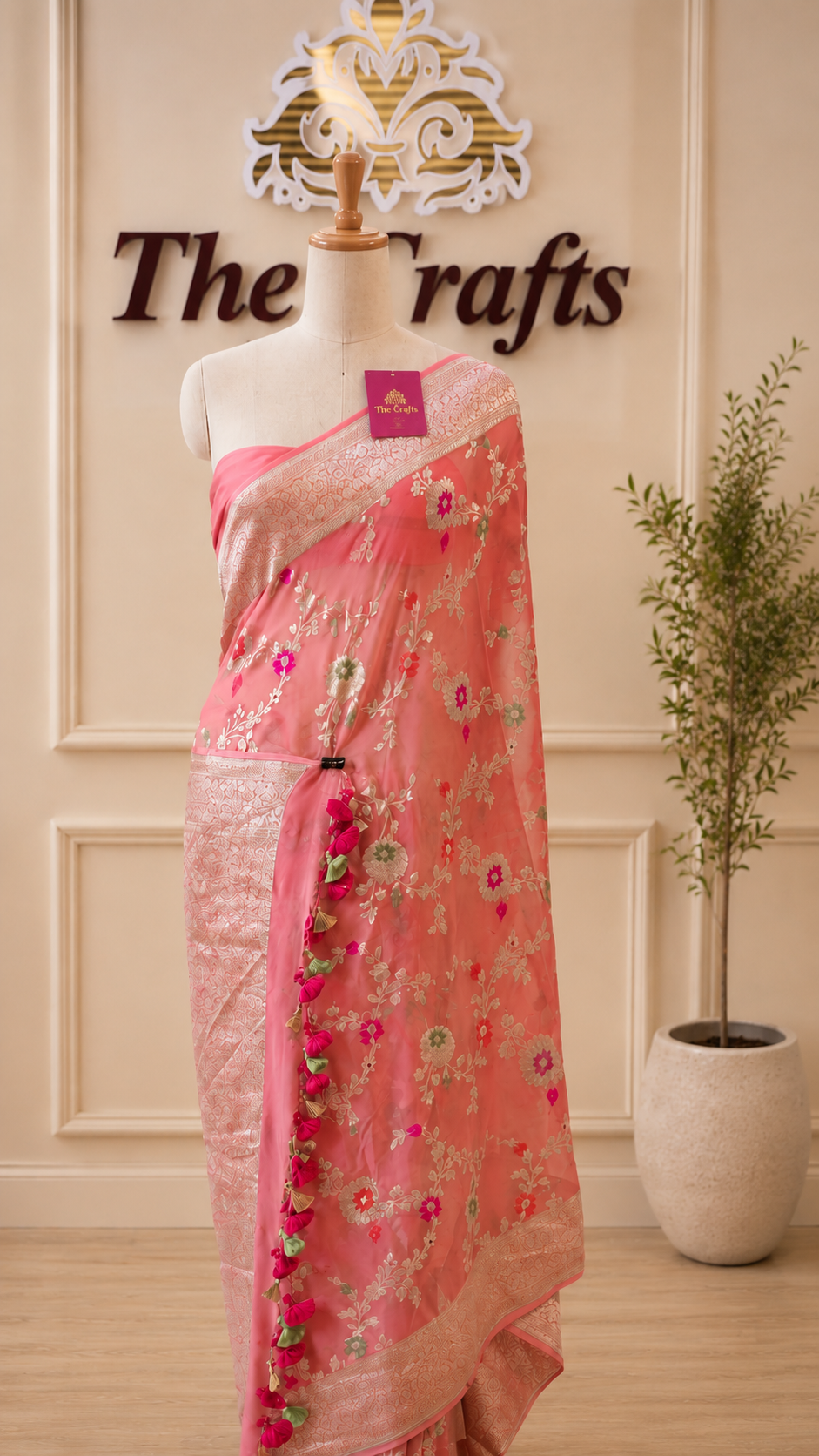 Khaddi Georgette Handloom Banarasi Saree - Jaal with Meenakari