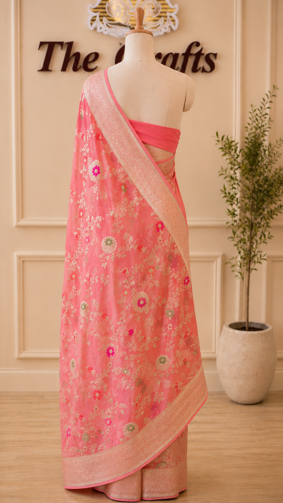 Khaddi Georgette Handloom Banarasi Saree - Jaal with Meenakari