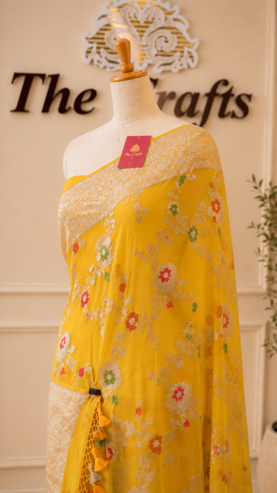 Yellow Khaddi Georgette Banarasi Saree - Jaal with Meenakari