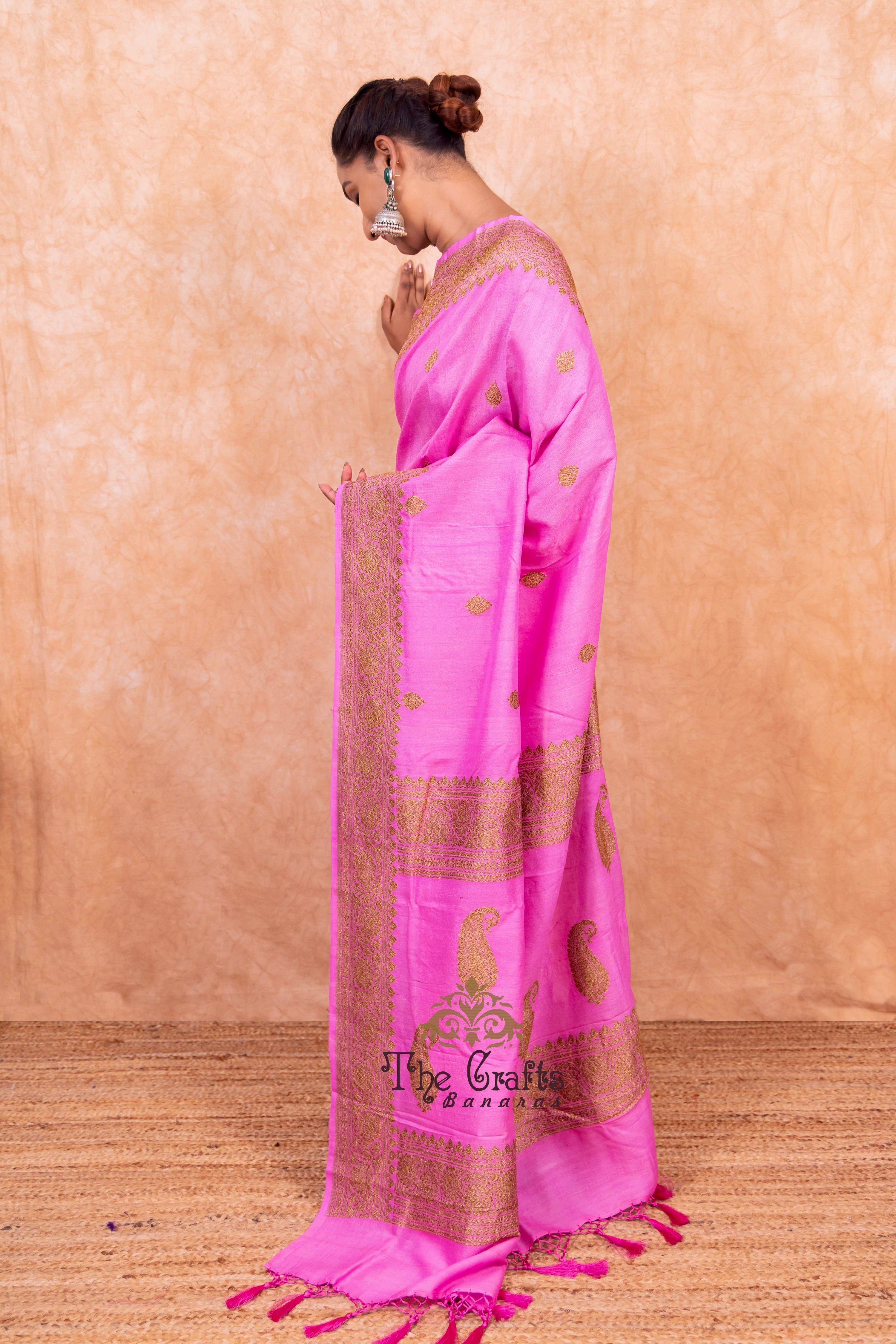 Tussar Georgette Handloom Banarasi Saree - Antique Zari