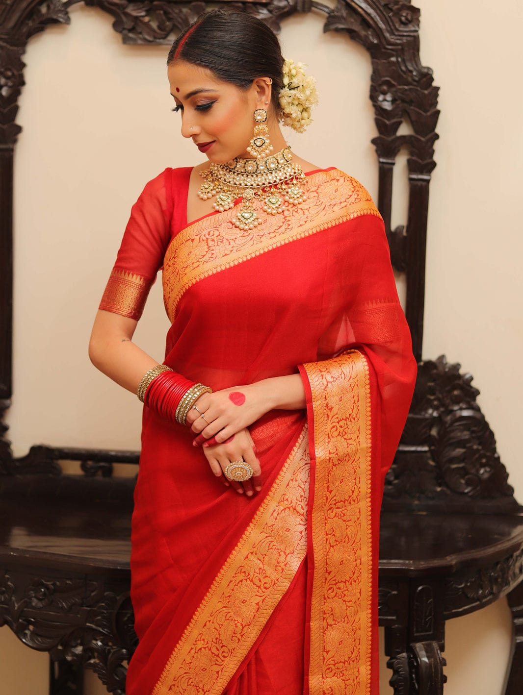 Pure Khaddi Chiffon Banarasi Saree