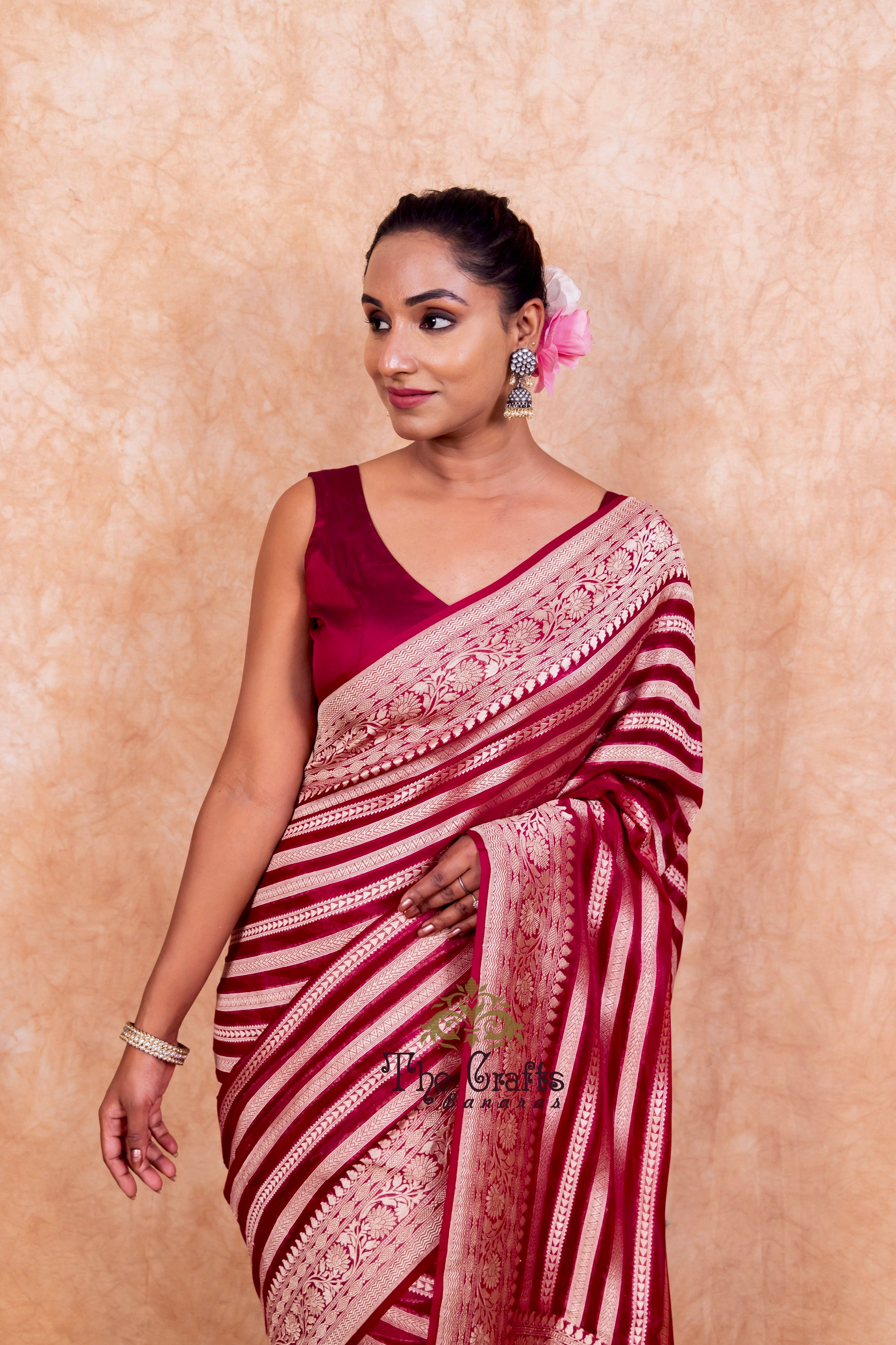 Khaddi Georgette Banarasi Saree - Water Zari