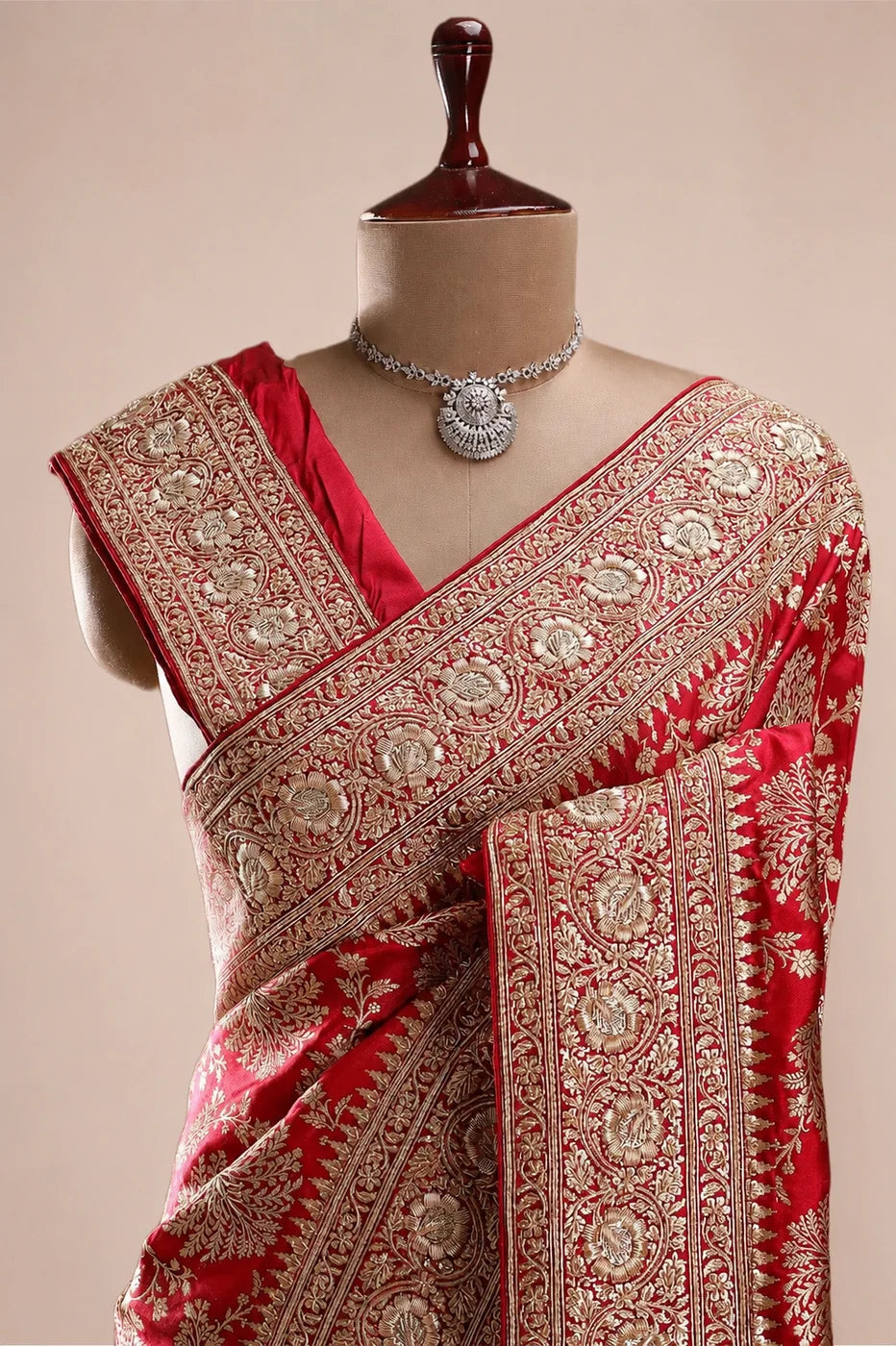 Pure Katan Silk Handloom Banarasi Saree with Gotta Patti Zardozi Handwork