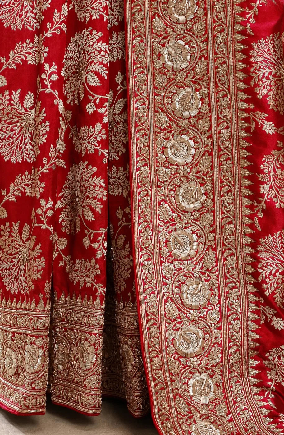 Pure Katan Silk Handloom Banarasi Saree with Gotta Patti Zardozi Handwork