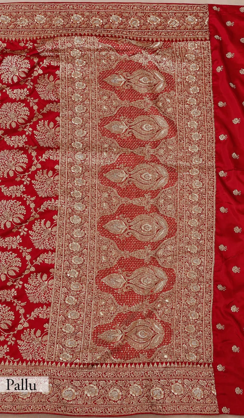 Pure Katan Silk Handloom Banarasi Saree with Gotta Patti Zardozi Handwork