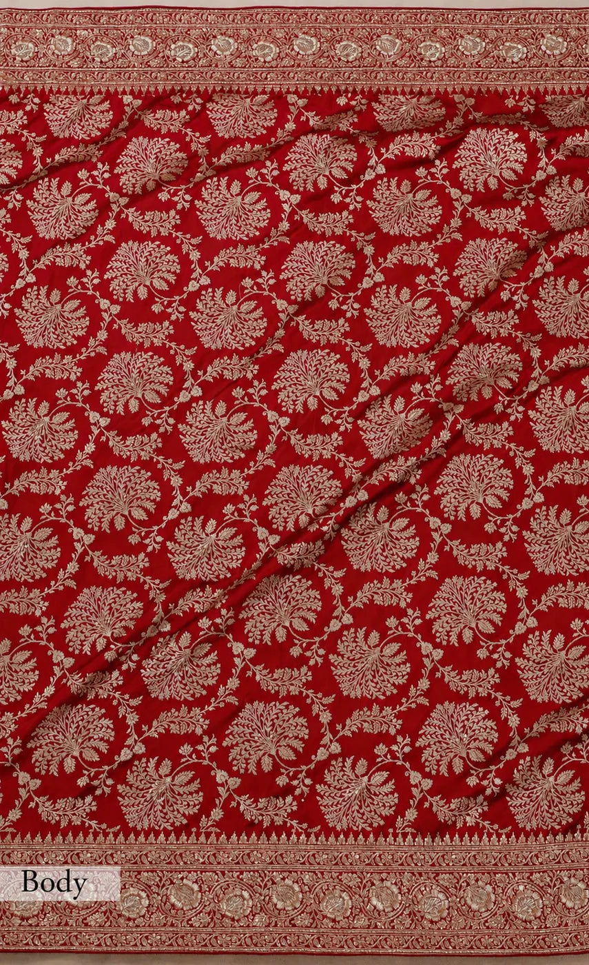 Pure Katan Silk Handloom Banarasi Saree with Gotta Patti Zardozi Handwork