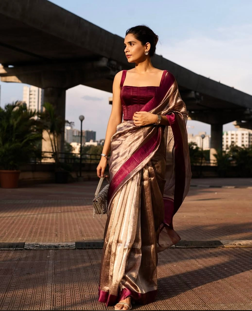 Pure Tissue Silk Handloom Banarasi Saree - with Satin Border