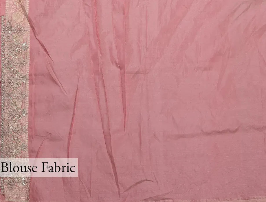 Pure Katan Silk Handloom Banarasi Saree - Jaal work with Handwork Zardozi Cut Dana and Stone Work