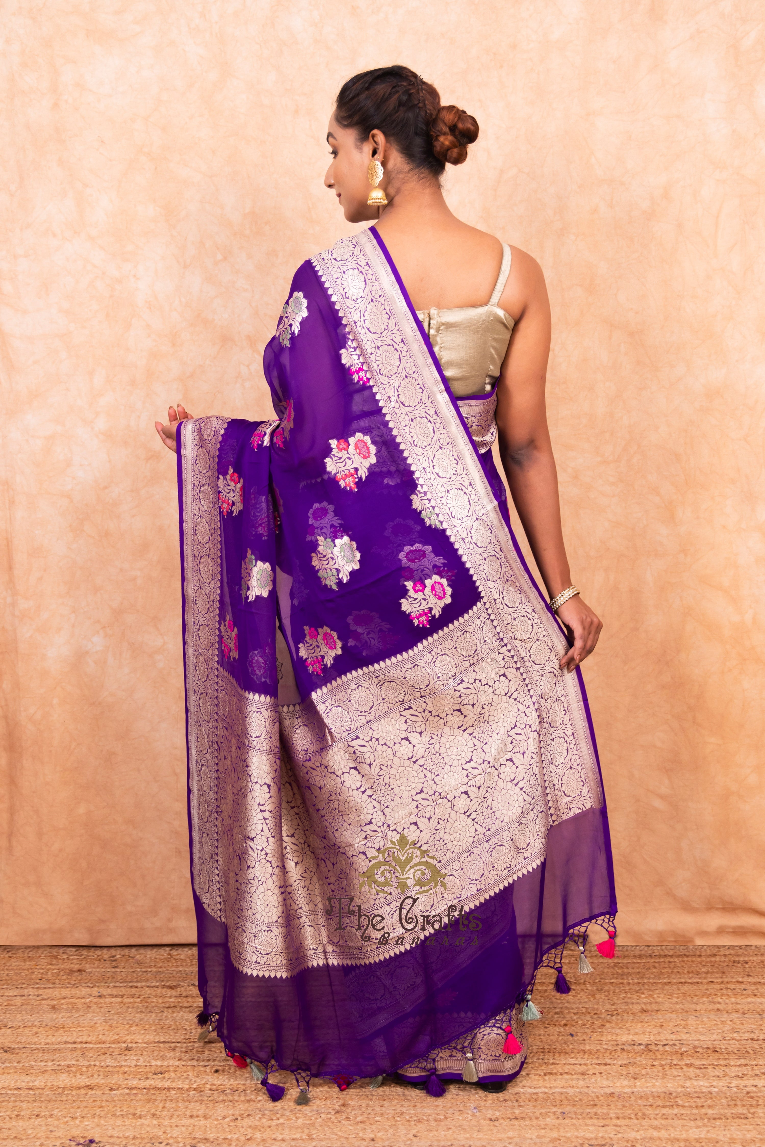 Khaddi Georgette Handloom Banarasi Saree - Jaal with Meenakari