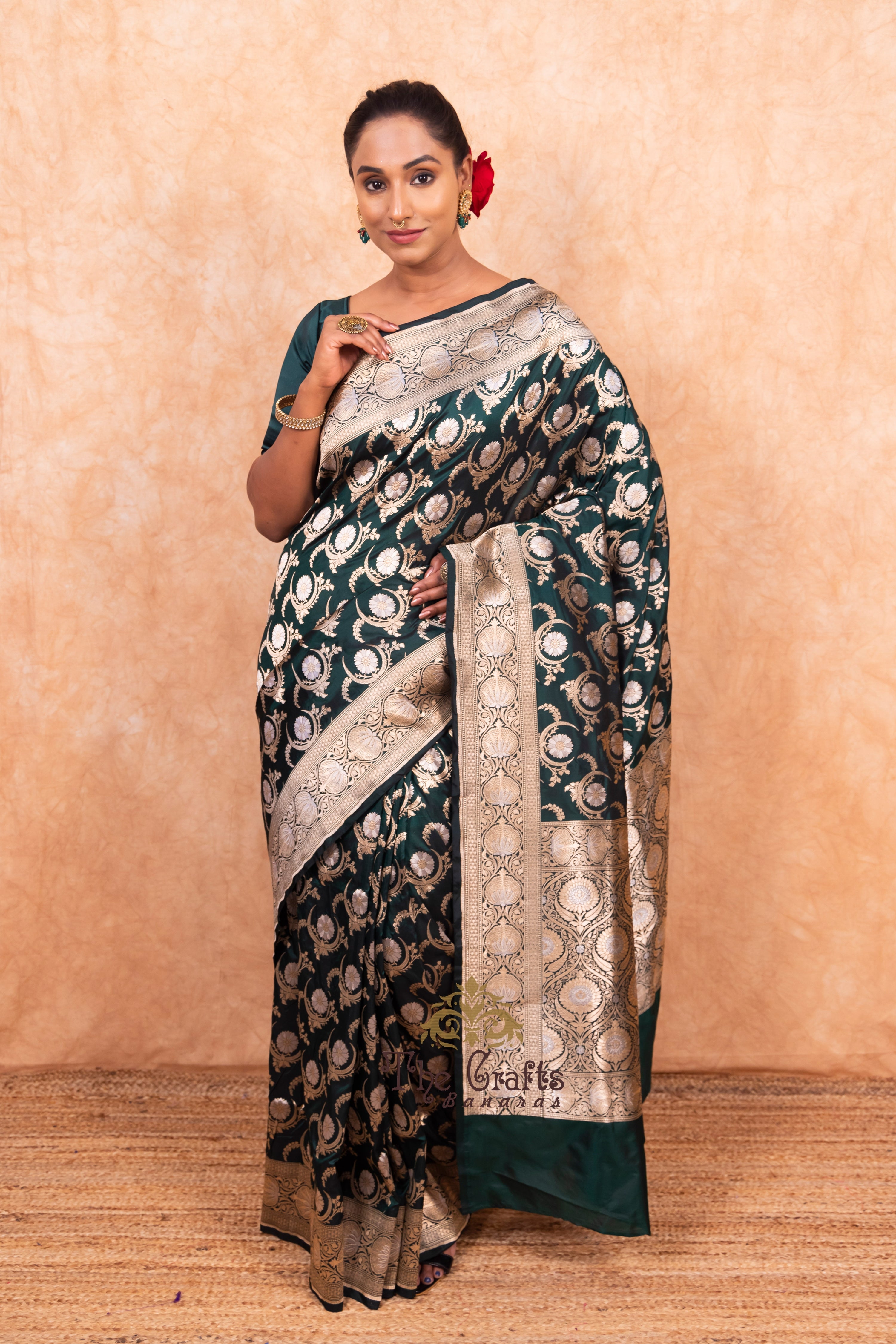 Pure Katan Silk Handloom Banarasi Saree - All over Sona Roopa Jaal work