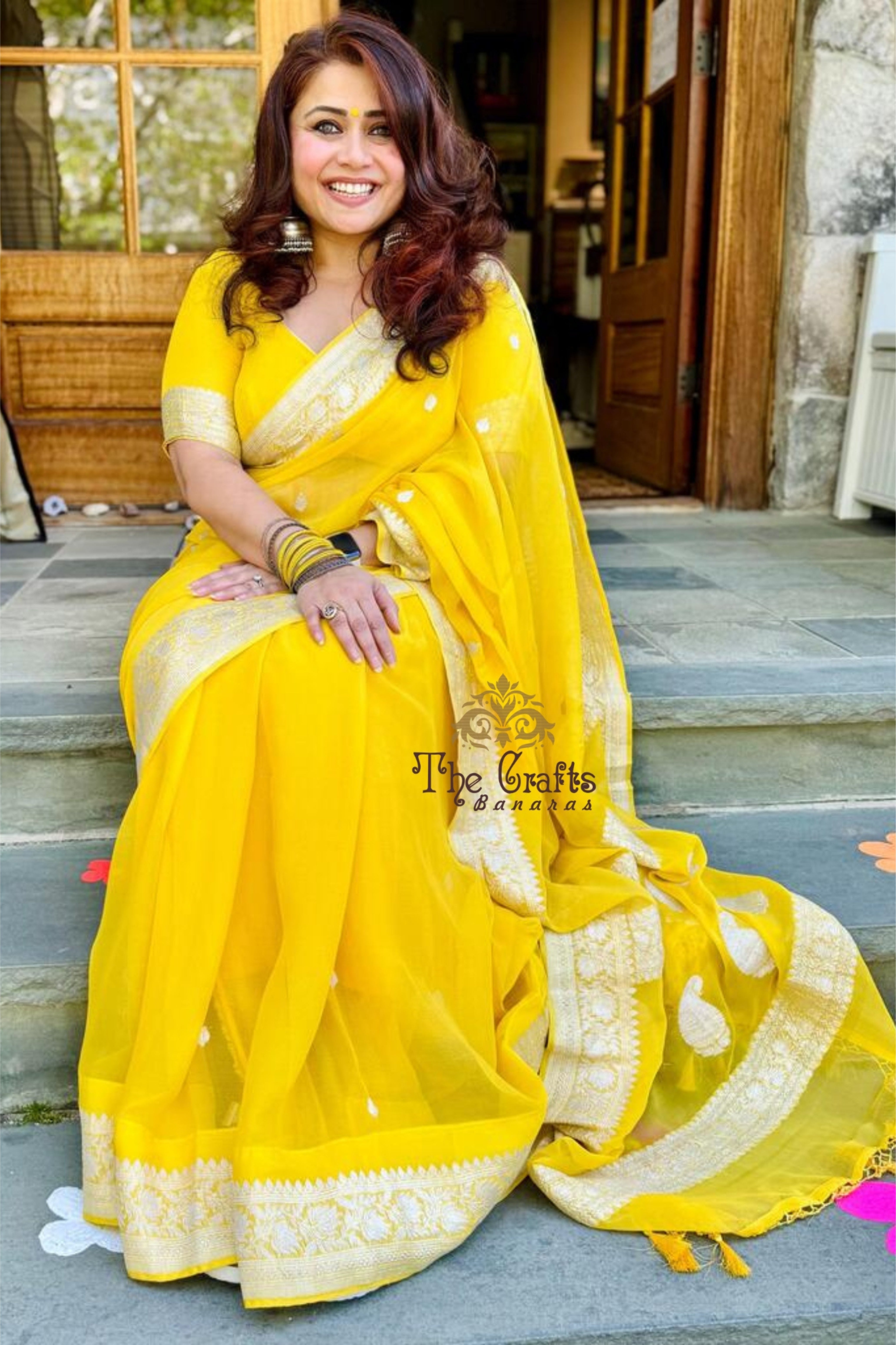 Yellow Pure Handloom Georgette Banarasi Saree - Silver Zari - The Crafts Clothing