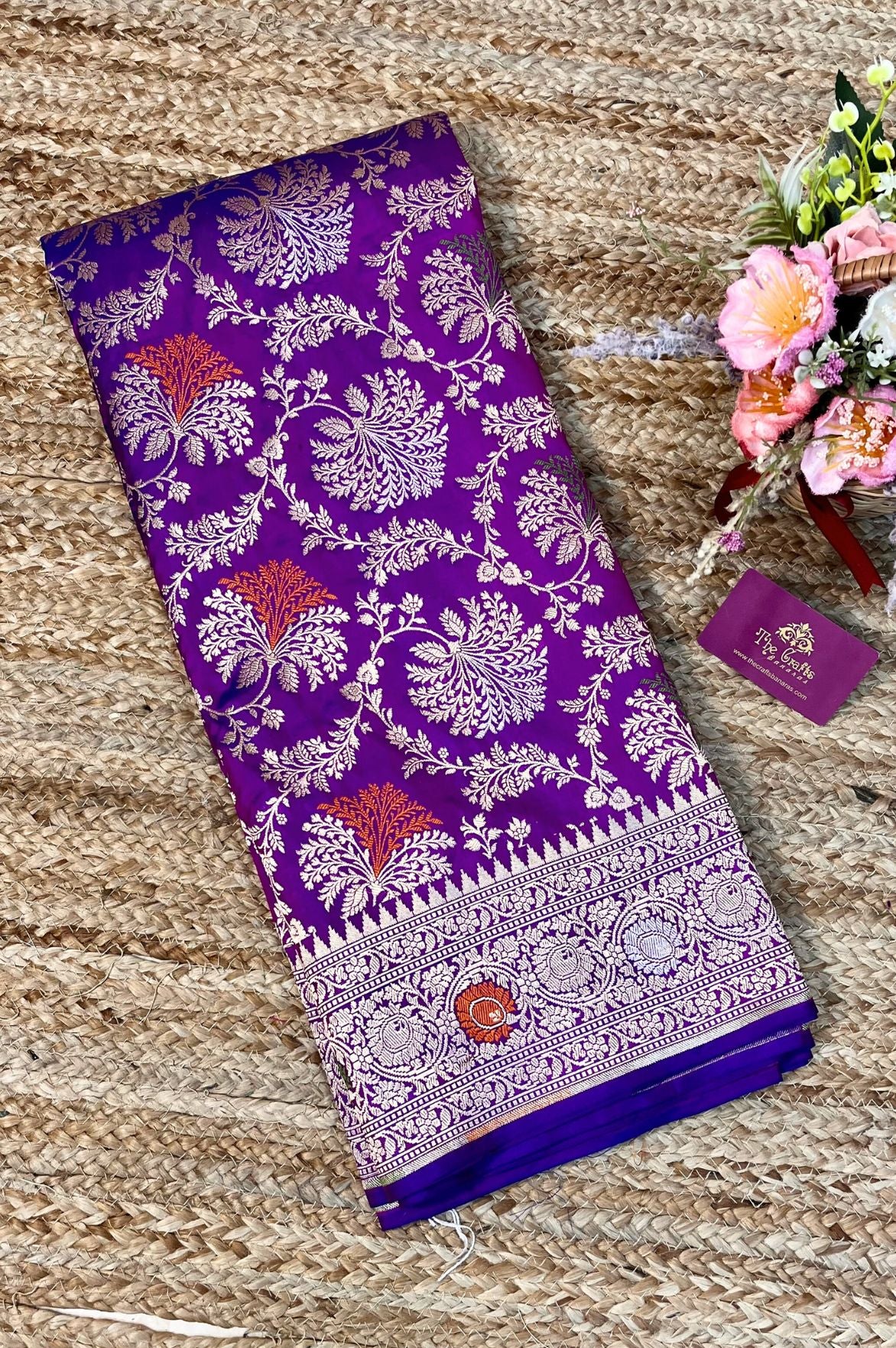 Pure Katan Silk Handloom Banarasi Saree - Jaal With Meenakari
