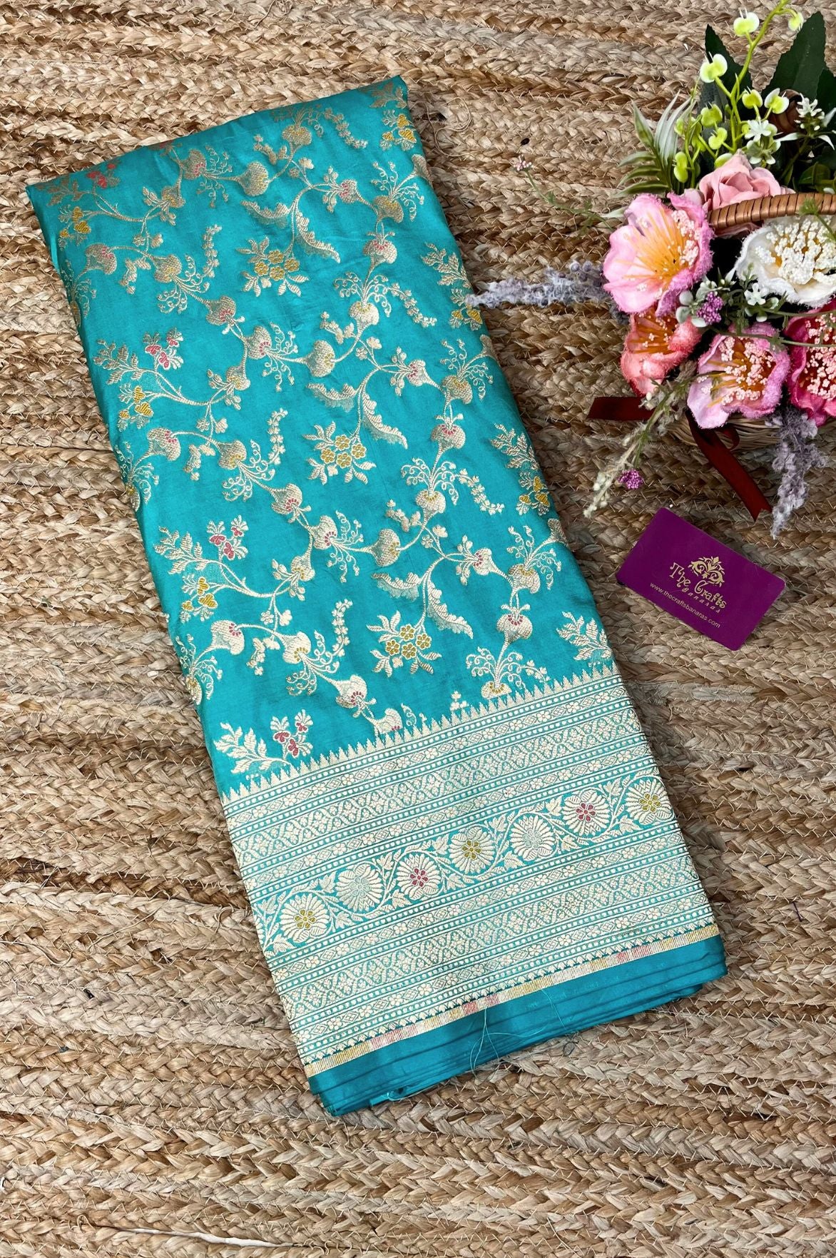 Pure Katan Silk Handloom Banarasi Saree - Jaal With Meenakari