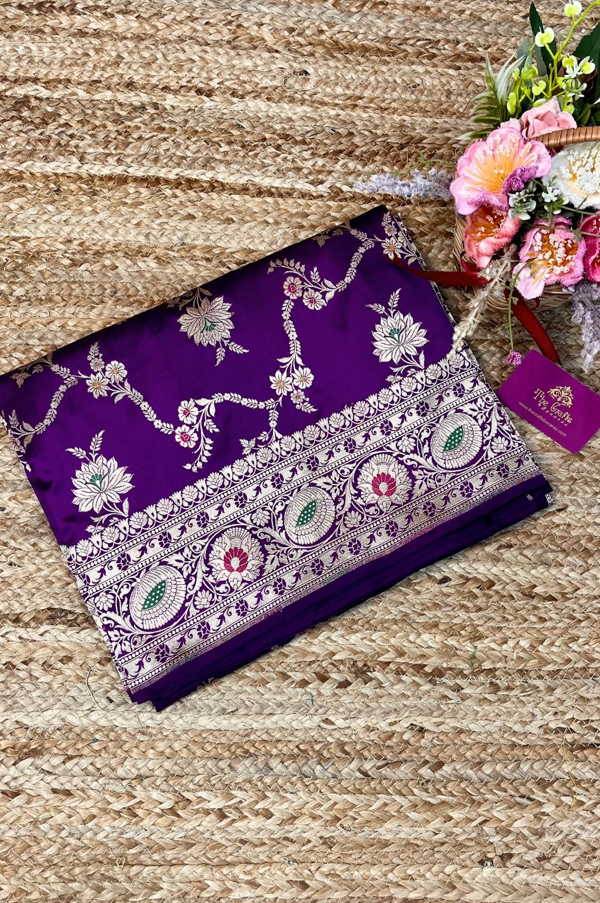 Pure Katan Silk Handloom Banarasi Saree - Jaal With Meenakari