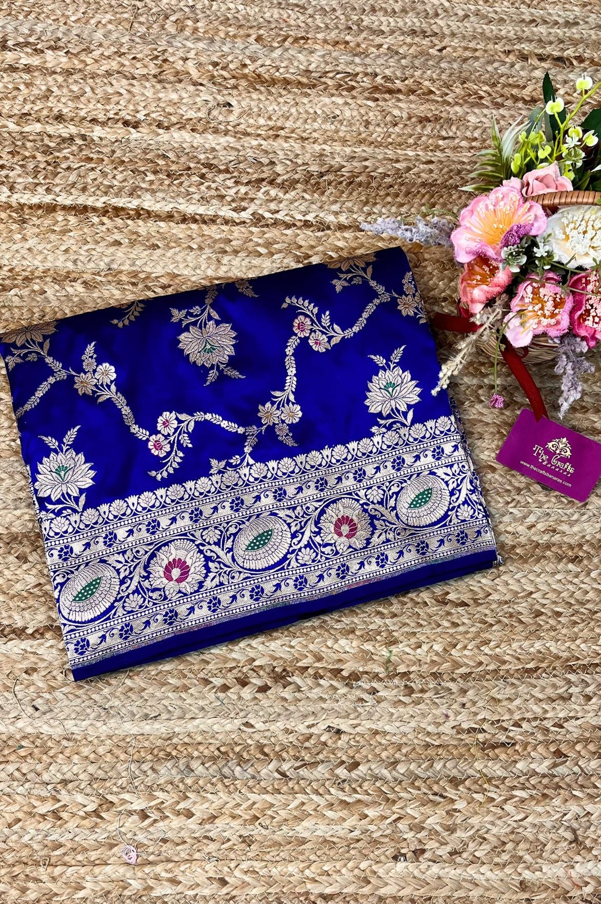 Pure Katan Silk Handloom Banarasi Saree - Jaal With Meenakari