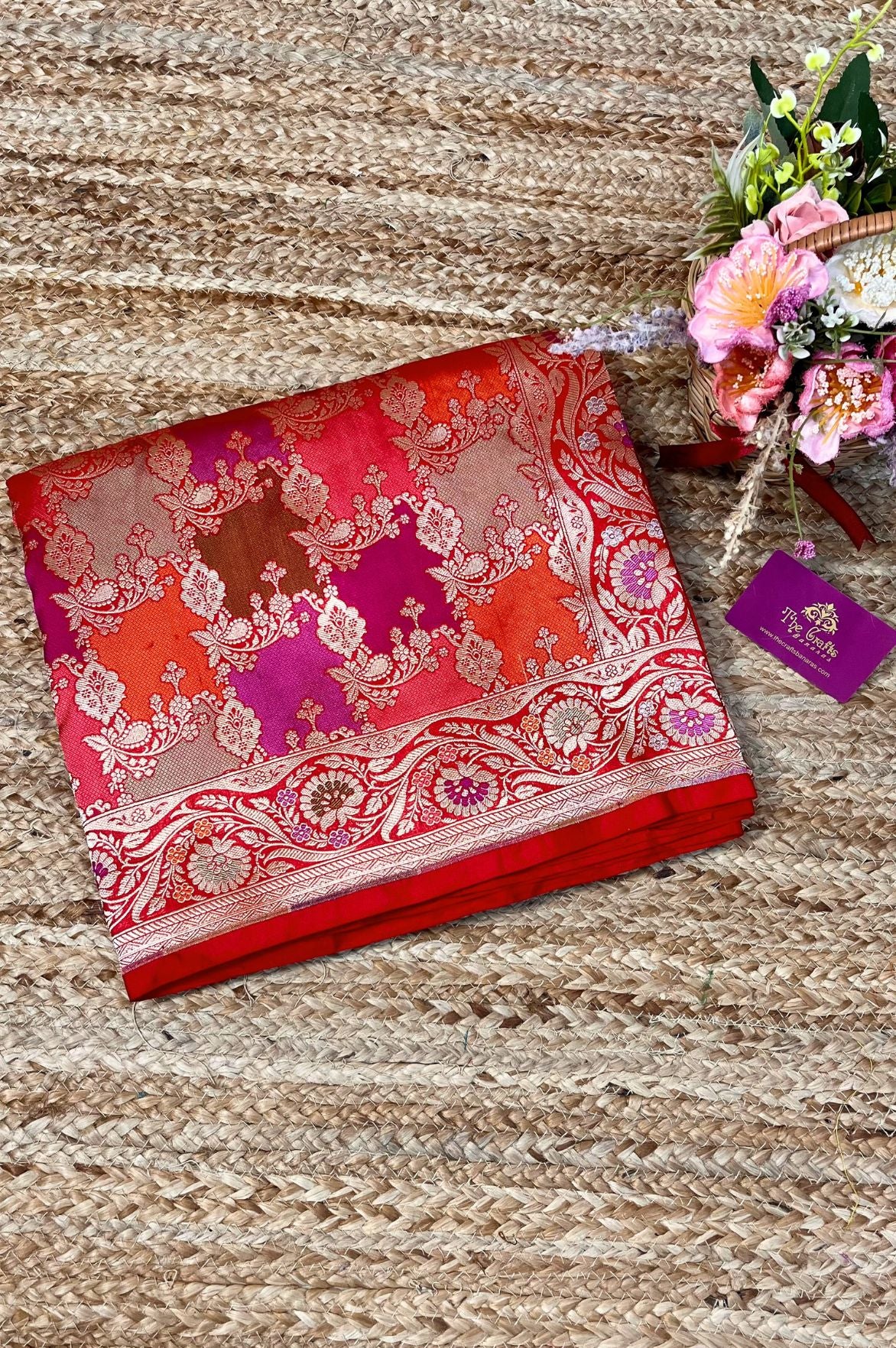 Rangkat Pure Katan Silk Handloom Banarasi Saree - Jaal Work With Meenakari