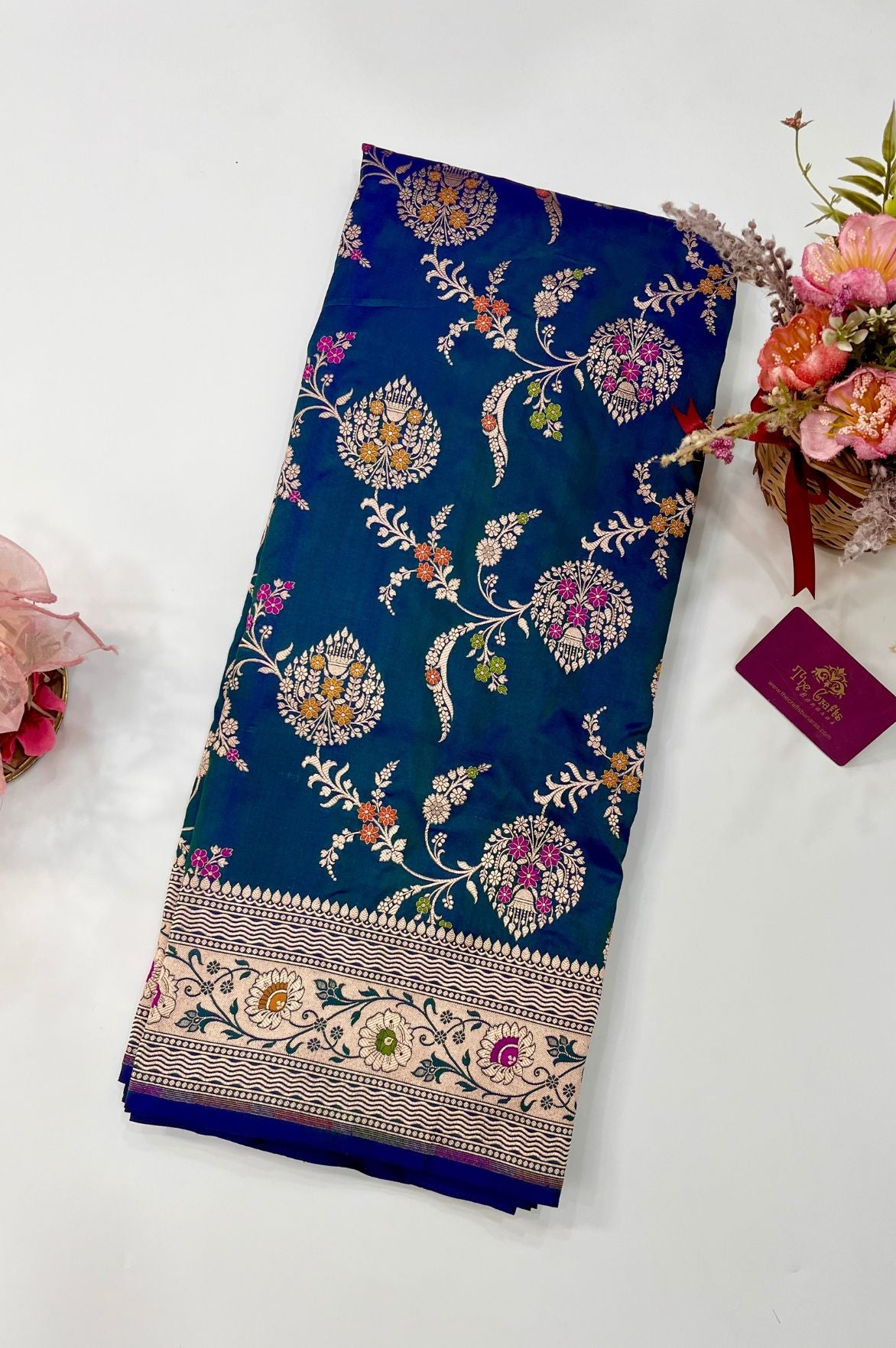 Pure Katan Silk Handloom Banarasi Saree - Jaal With Meenakari