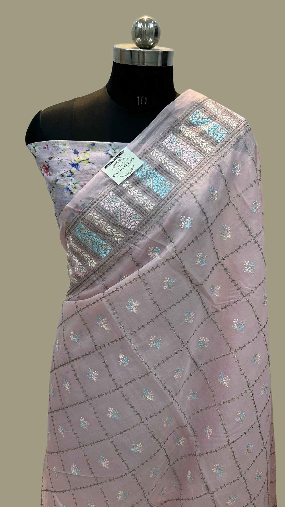 Pure Kora Silk Banarasi Saree - Chikankari all over