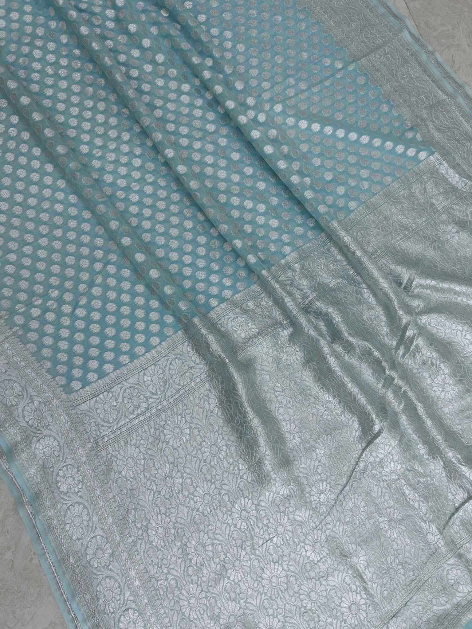 Pure Georgette Banarasi Saree - Silver Zari