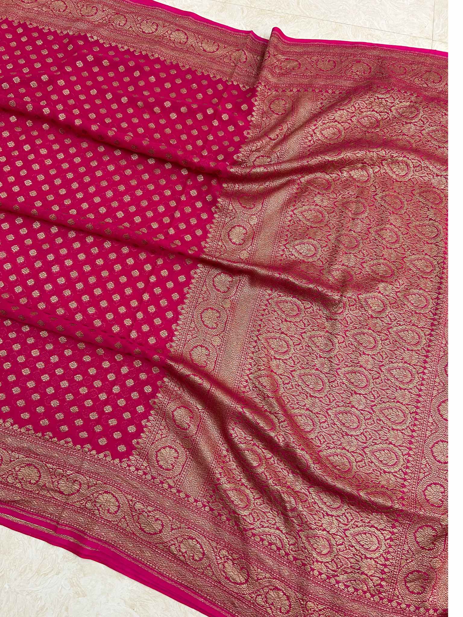 Khaddi Georgette Banarasi Saree - Antique Zari