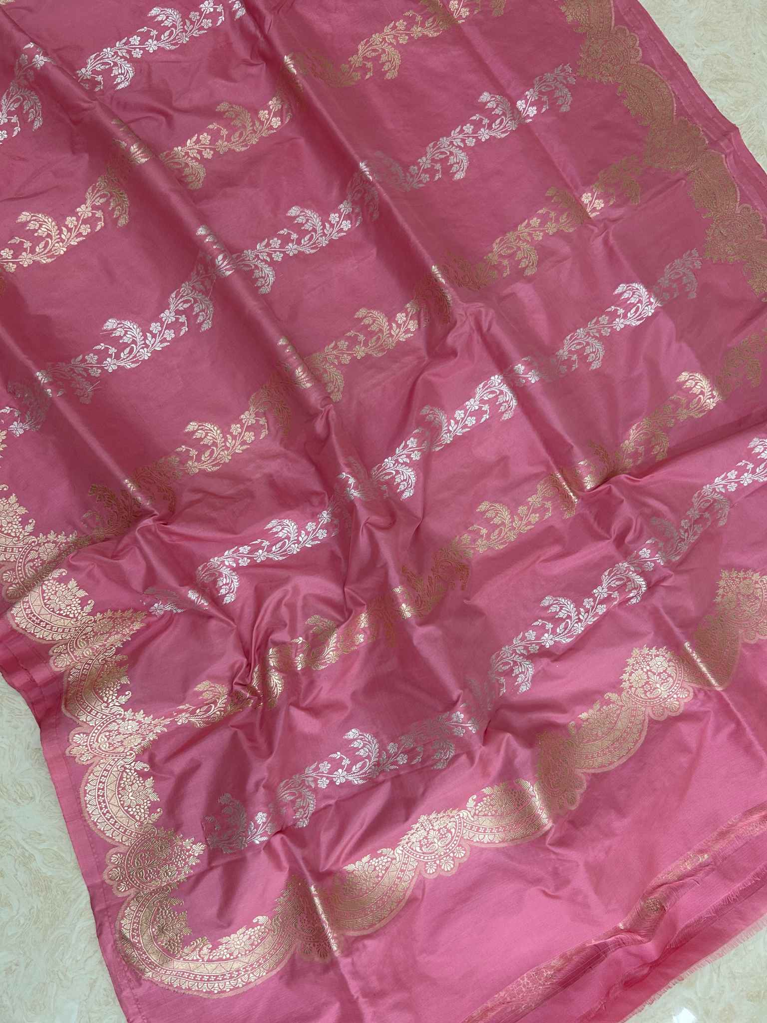 Pure Katan Silk Handloom Banarasi Saree - Sona roopa with kadhua border