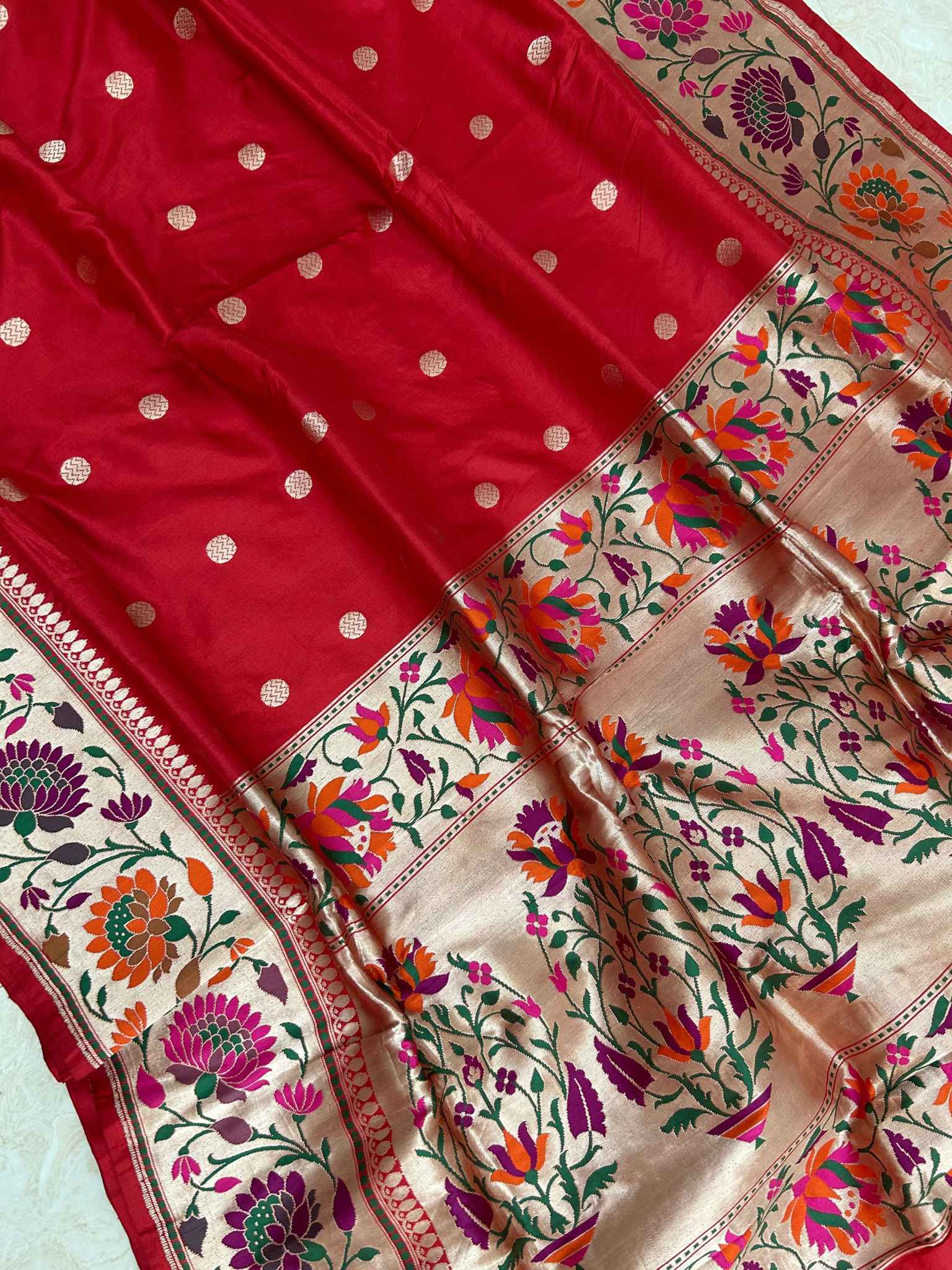 Pure Katan Silk Handloom Banarasi Saree - with paithani meenakari border