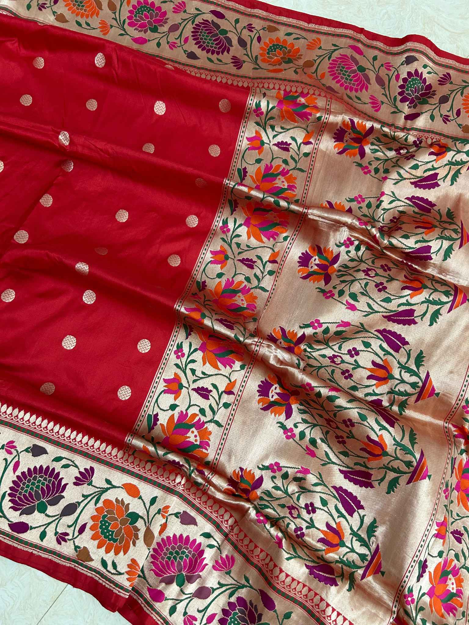 Pure Katan Silk Handloom Banarasi Saree - with paithani meenakari border